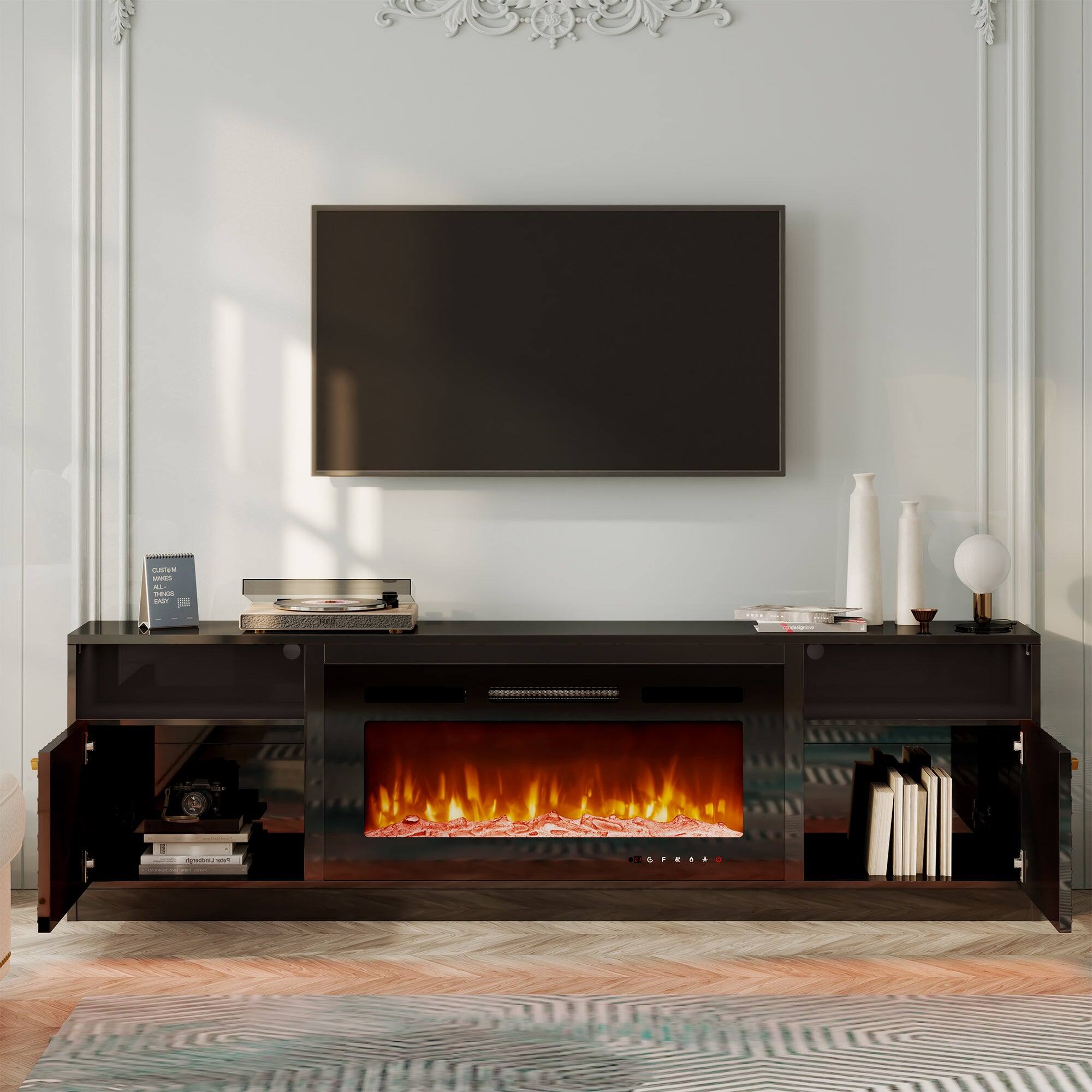 Alt View 4. Boyel Living - Multifunctional Electric Fireplace TV Stand - Black.
