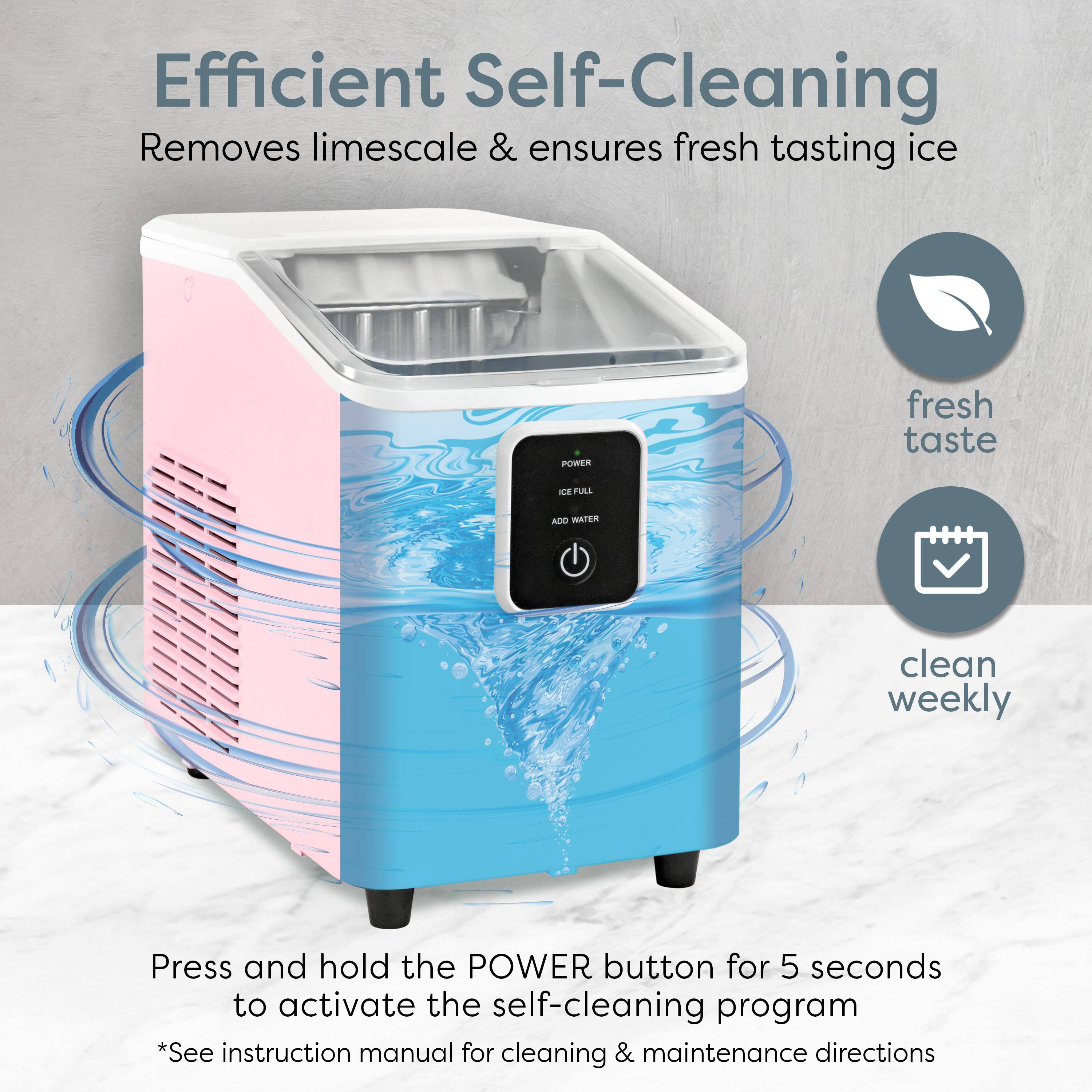 Efficient Self-Cleaning  
Removes limescale & ensures fresh tasting ice

Press and hold the POWER button for 5 seconds to activate the self-cleaning program  
*See instruction manual for cleaning & maintenance directions

fresh taste  
clean weekly