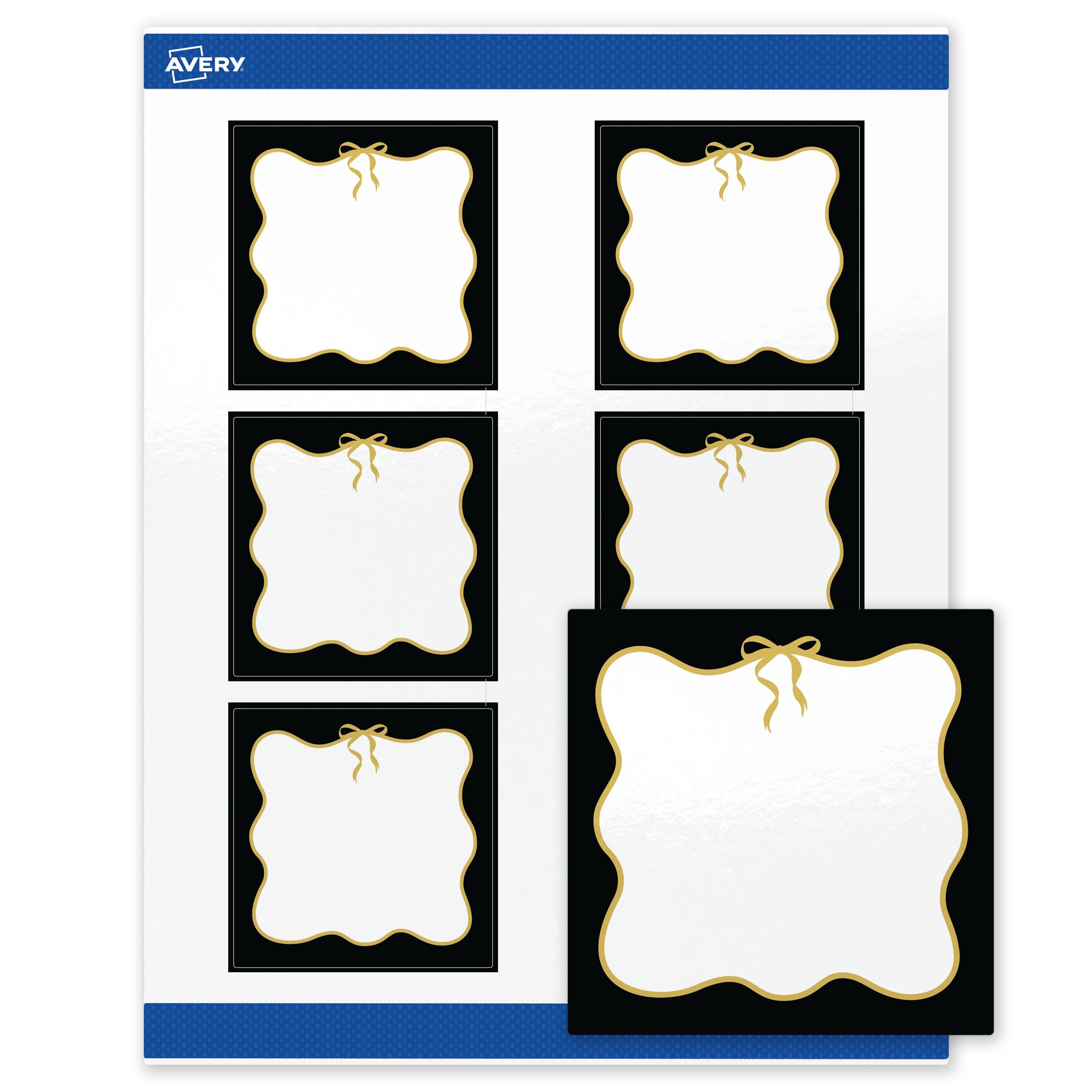 Front. Avery - Avery Labels, 3" x 3", Glossy White, Black/Metallic Gold Bow - White.