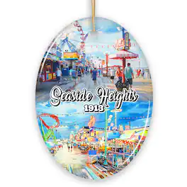 OrnamentallyYou - Artistic Lively Seaside Heights Ornament New Jersey Festive Beach Paradise Christmas Decor Oval - Multi-colored