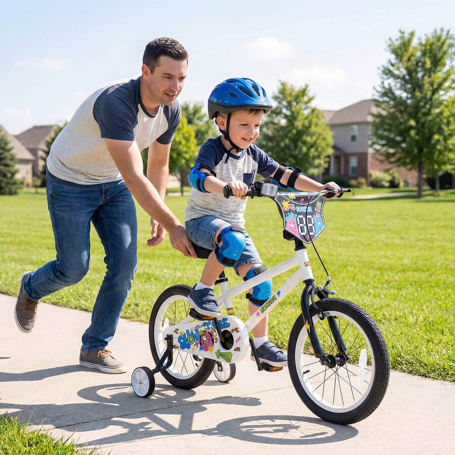 Costway 16 Inch Kids Bike with Training Wheels, Dual Hand & Coaster ...