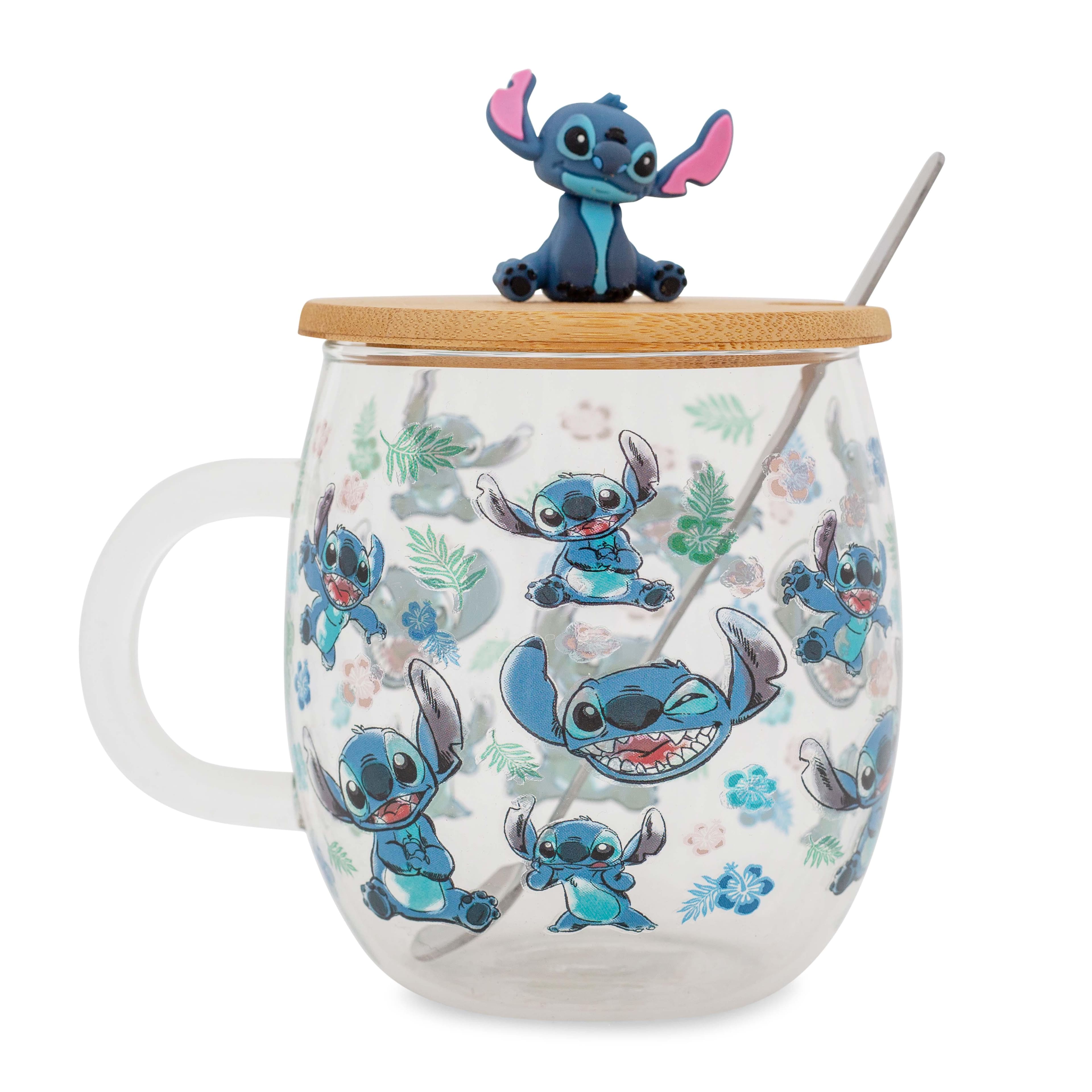 Silver Buffalo - Disney Lilo & Stitch Expressions Glass Mug With Lid and Spoon | Holds 17 Ounces - Clear