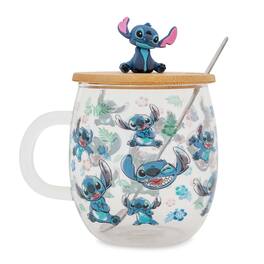 Silver Buffalo - Disney Lilo & Stitch Expressions Glass Mug With Lid and Spoon | Holds 17 Ounces - Clear