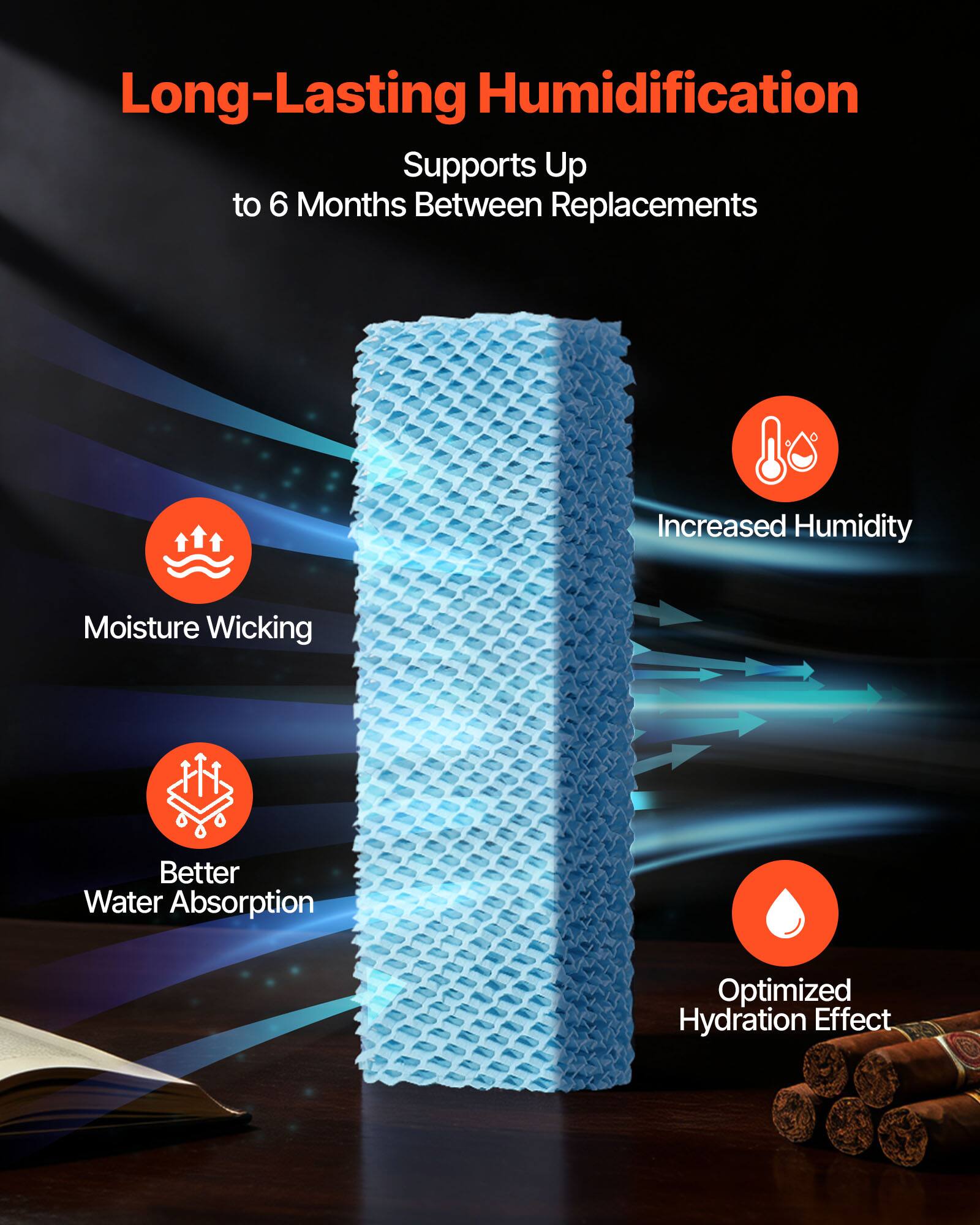 Long-Lasting Humidification Supports Up to 6 Months Between Replacements

Increased Humidity
Moisture Wicking
Better Water Absorption
Optimized Hydration Effect
