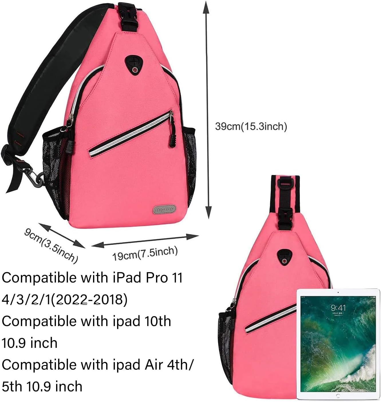 39cm (15.3inch)  
9cm (3.5inch)  
19cm (7.5inch)  

Compatible with iPad Pro 11 4/3/2/1 (2022-2018)  
Compatible with iPad 10th 10.9 inch  
Compatible with iPad Air 4th/5th 10.9 inch