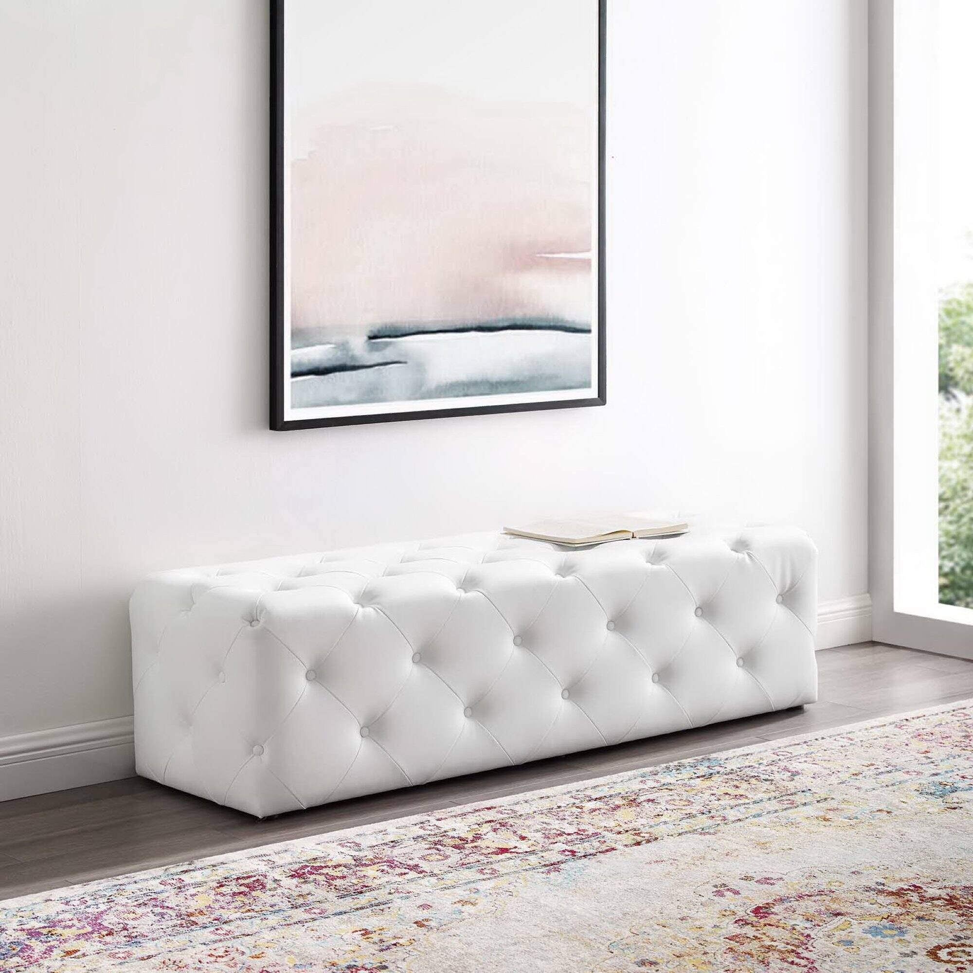 Alt View 2. Modway - Amour 60" Tufted Button Entryway Faux Leather Bench by Modway - White.