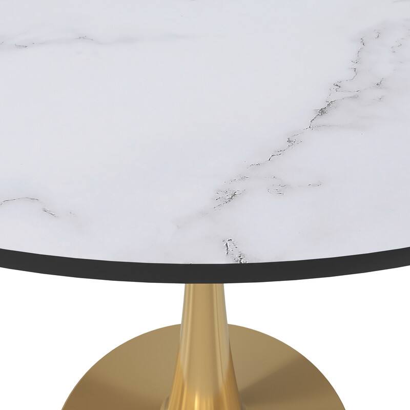 Alt View 3. LeisureMod - Bristol Modern 35" Round Dining Table MDF/Sintered Stone Top - Pedestal Base for Kitchen, Cafe, and Restaurant - MDF - Marbled White.