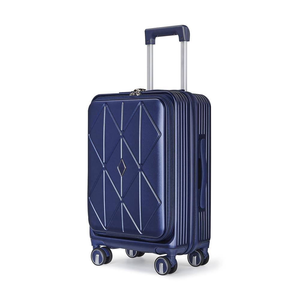 Angle. BreeBe - 3-Piece Expandable Luggage Set 20/24/28, Lightweight PC Hardshell Suitcases with TSA Lock, Front Pocket & Spinner Wheels - Navy Blue.