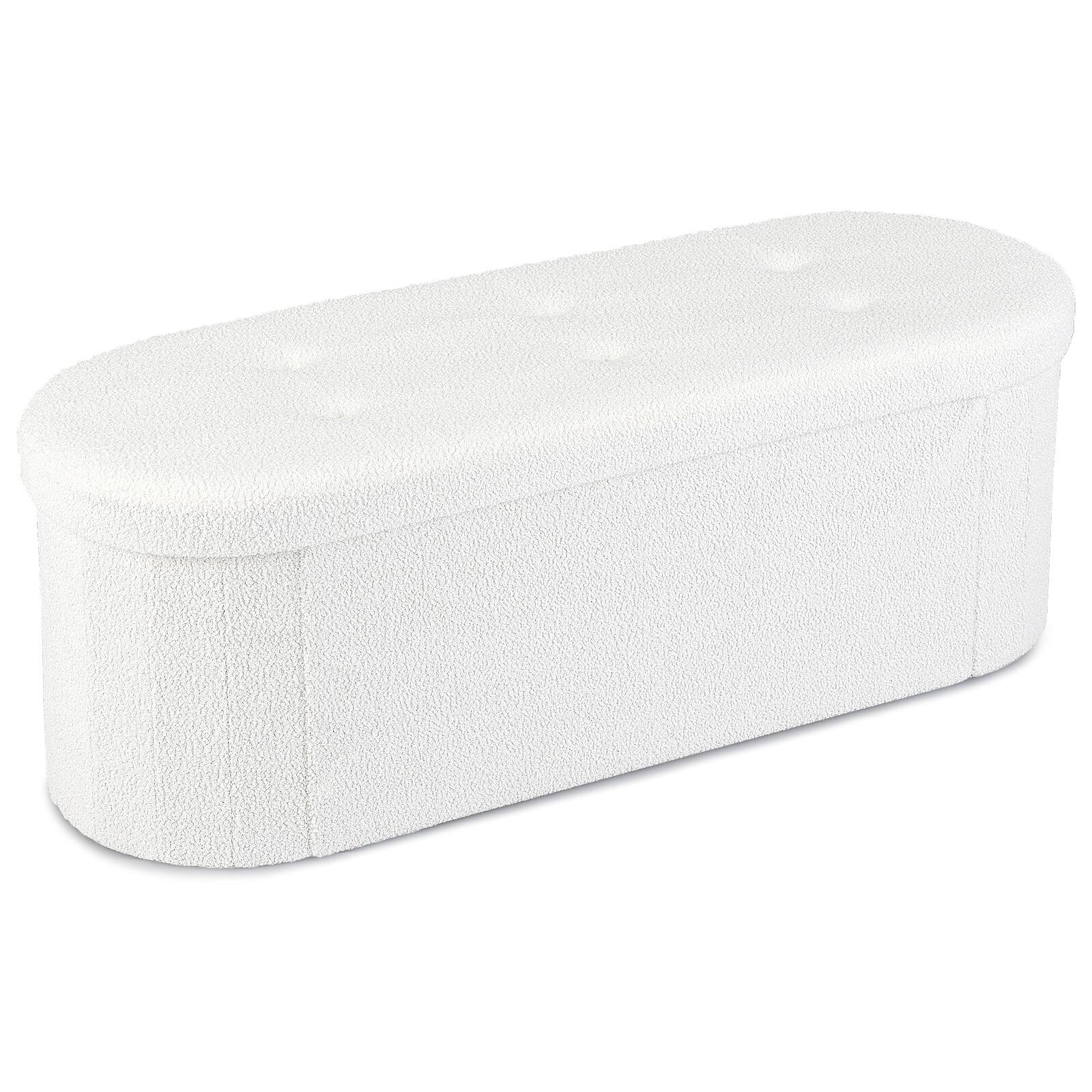 Alt View 8. Costway - Costway Storage Ottoman Bench 43" Oval Ottoman with Dividers Folding Teddy Boucle Footrest - White.