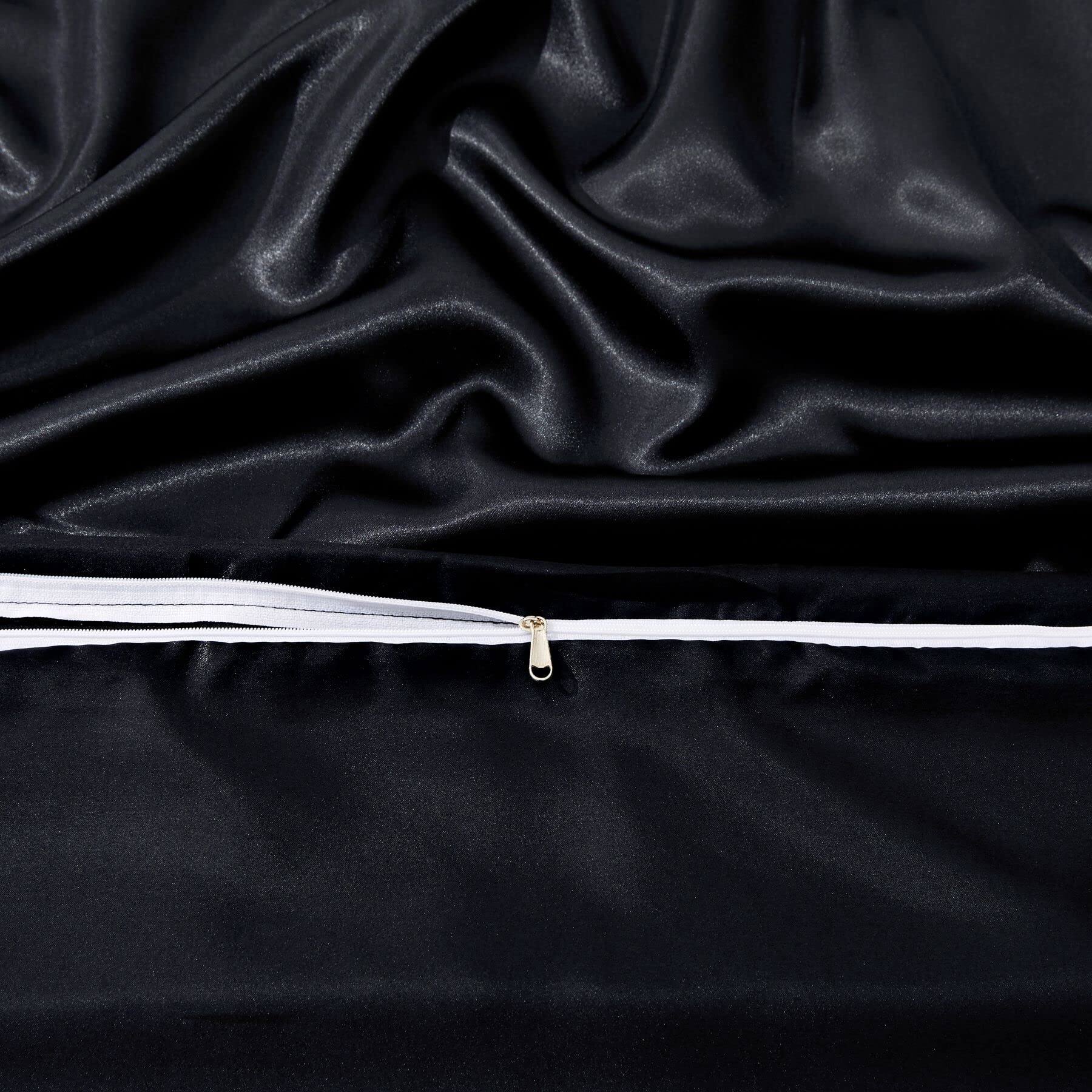 Alt View 6. Dapper Styles - Duvet Cover Set - Satin Fitted Sheet Pillowcases Silky Comforter - Black-King(Not Comforter).