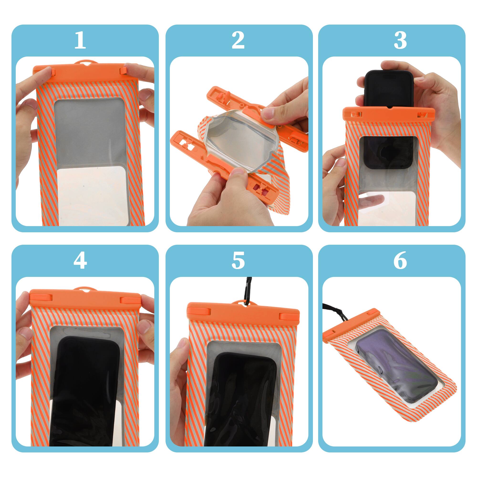 Alt View 4. Unique Bargains - 2pcs Full Stripe Mobile Waterproof Bag Universal Waterproof Case Compatible for Phone 5.51"x9.06" - Orange.