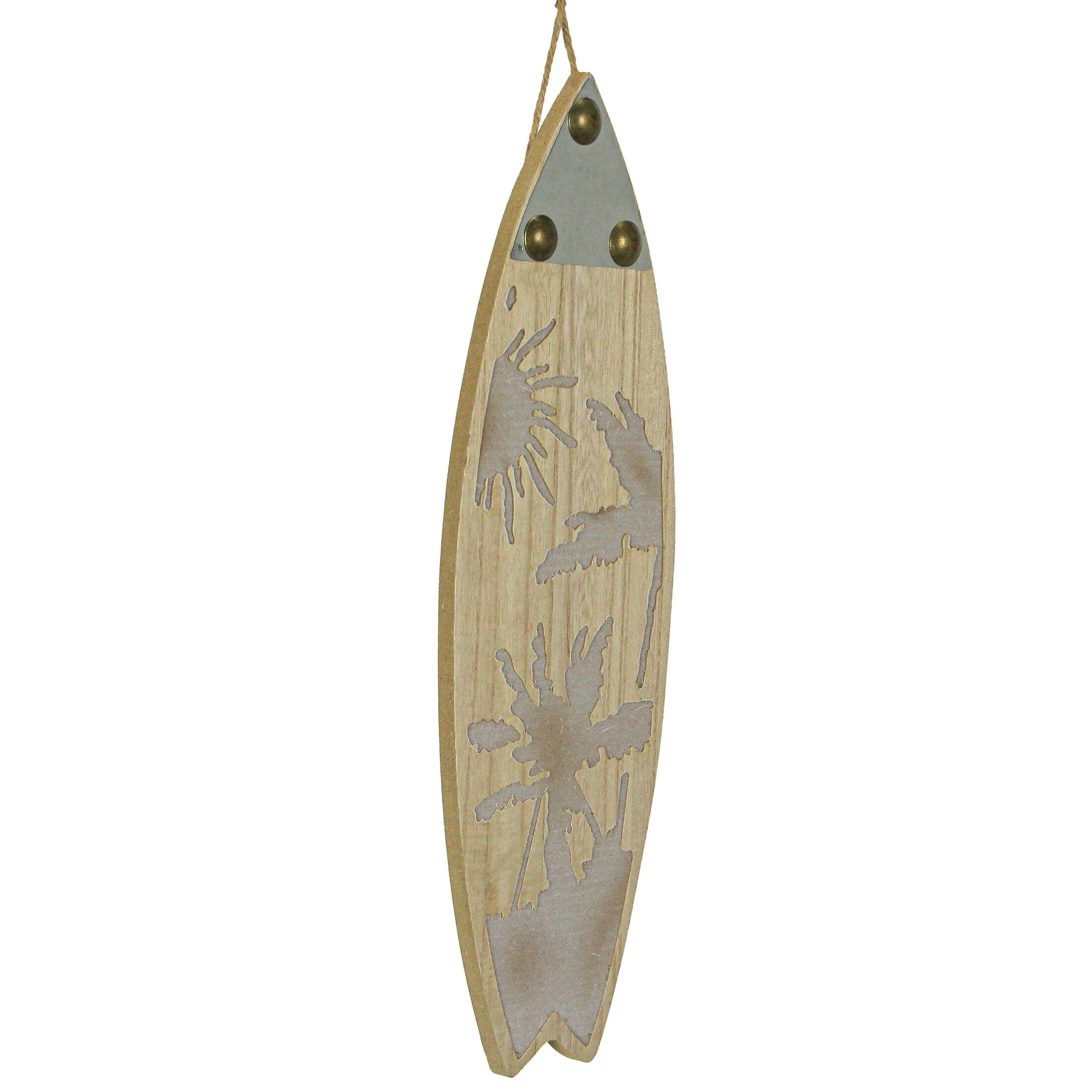 Alt View 3. Things2Die4 - 16 Inch Carved Wood & Metal Surfboard Wall Hanging Beach Home Decor Art Set of 2 - Natural.