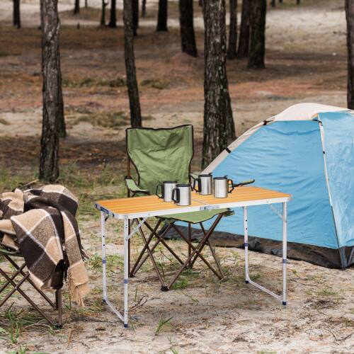 Alt View 9. Winado - 4FT Portable Folding Table with Carrying Handle, Adjustable Height Lightweight for Indoor Outdoor Picnic Camping Party - Wooden.