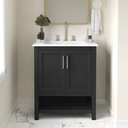Vesta Bathroom Vanity, Single Sink Cabinet with 2 Soft Close Doors and Open Shelf, Carrara Marble Finish Countertop