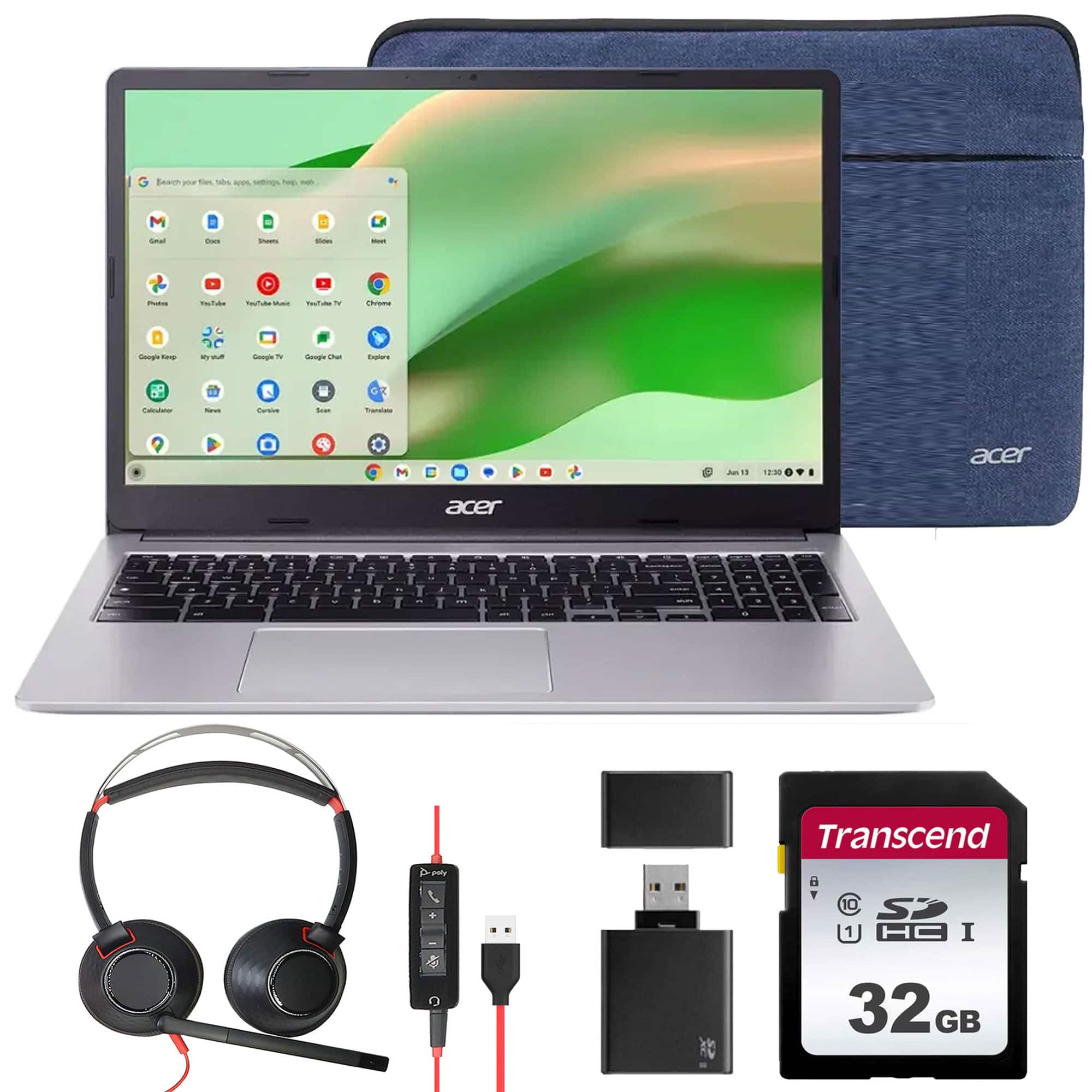 Acer - Chromebook 315 15.6" Laptop with Case + Blackwire 5220 Wired Headset Kit - Silver