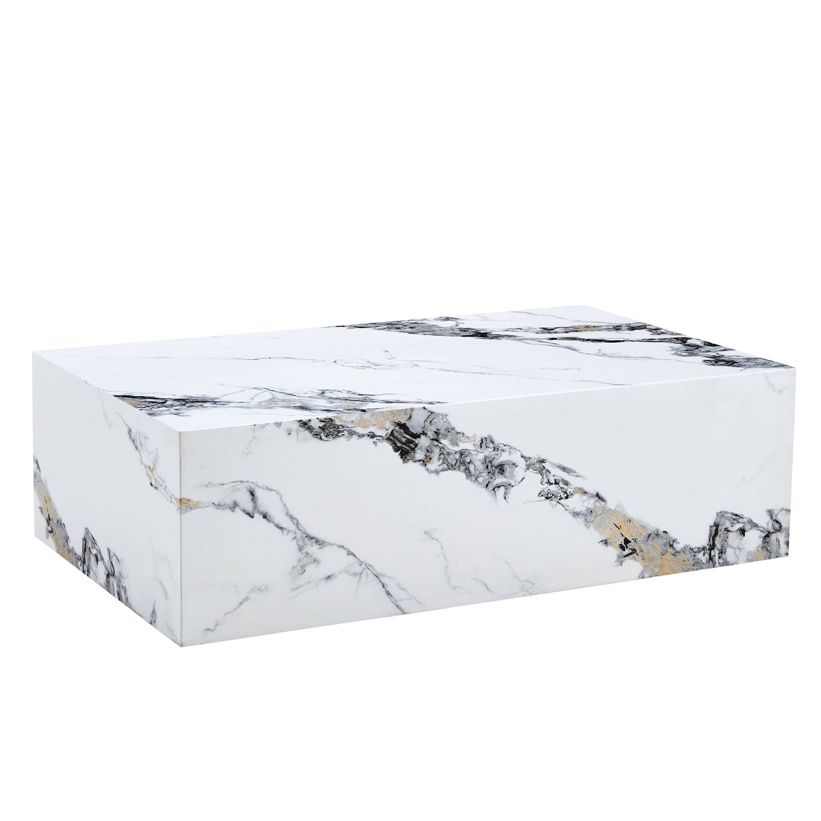 Front. Ecooso - Modern MDF Coffee Table with Marble Pattern - 39.37x23.62x11.81 inches - Stylish and Durable Design - White.