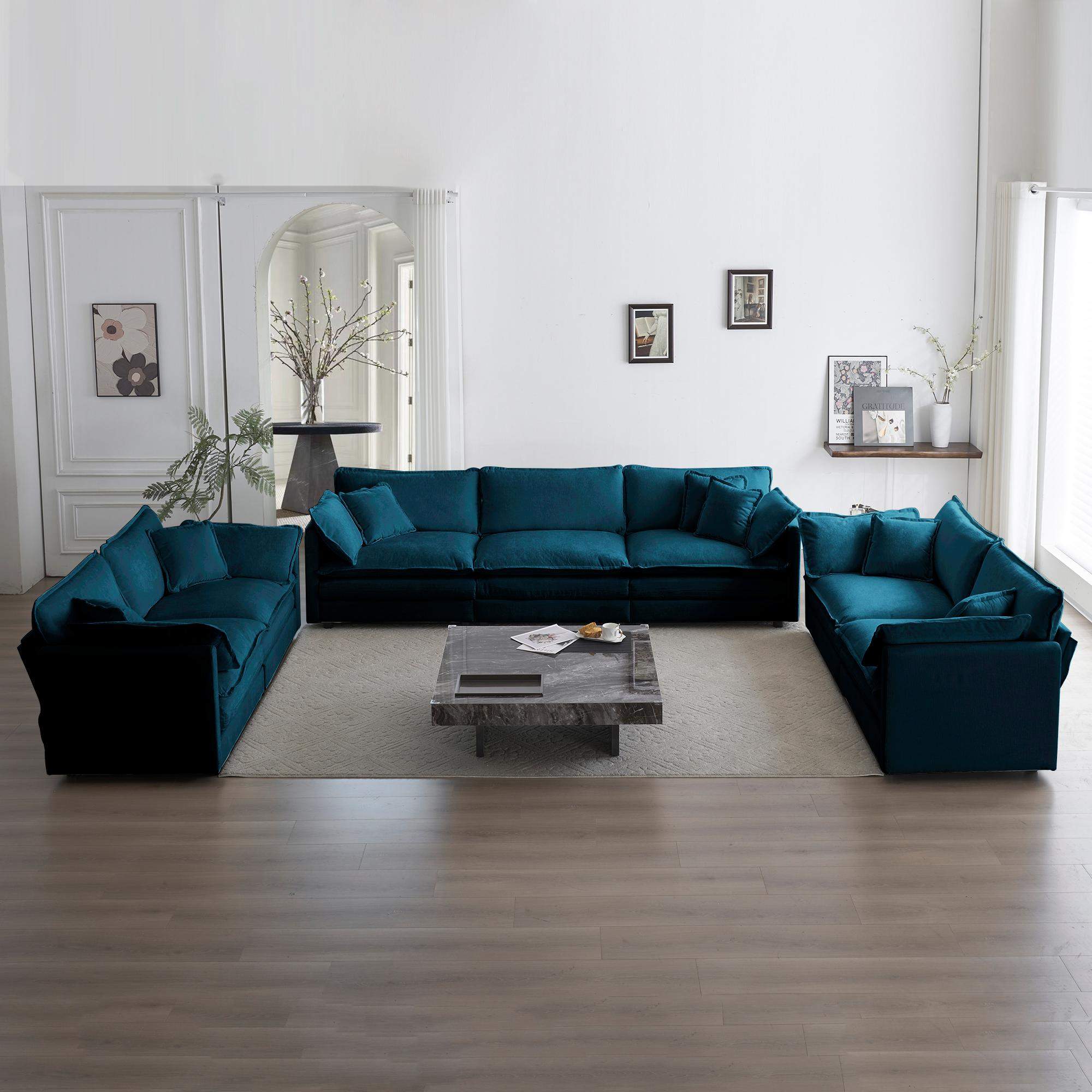 Angle. LOVMOR - 3 Piece Sofa Set Oversized Sofa Comfy Sofa Couch 2 Pieces of 2 Seater and 1 Piece of 3 Seater Sofa for Living Room Deep - Blue.