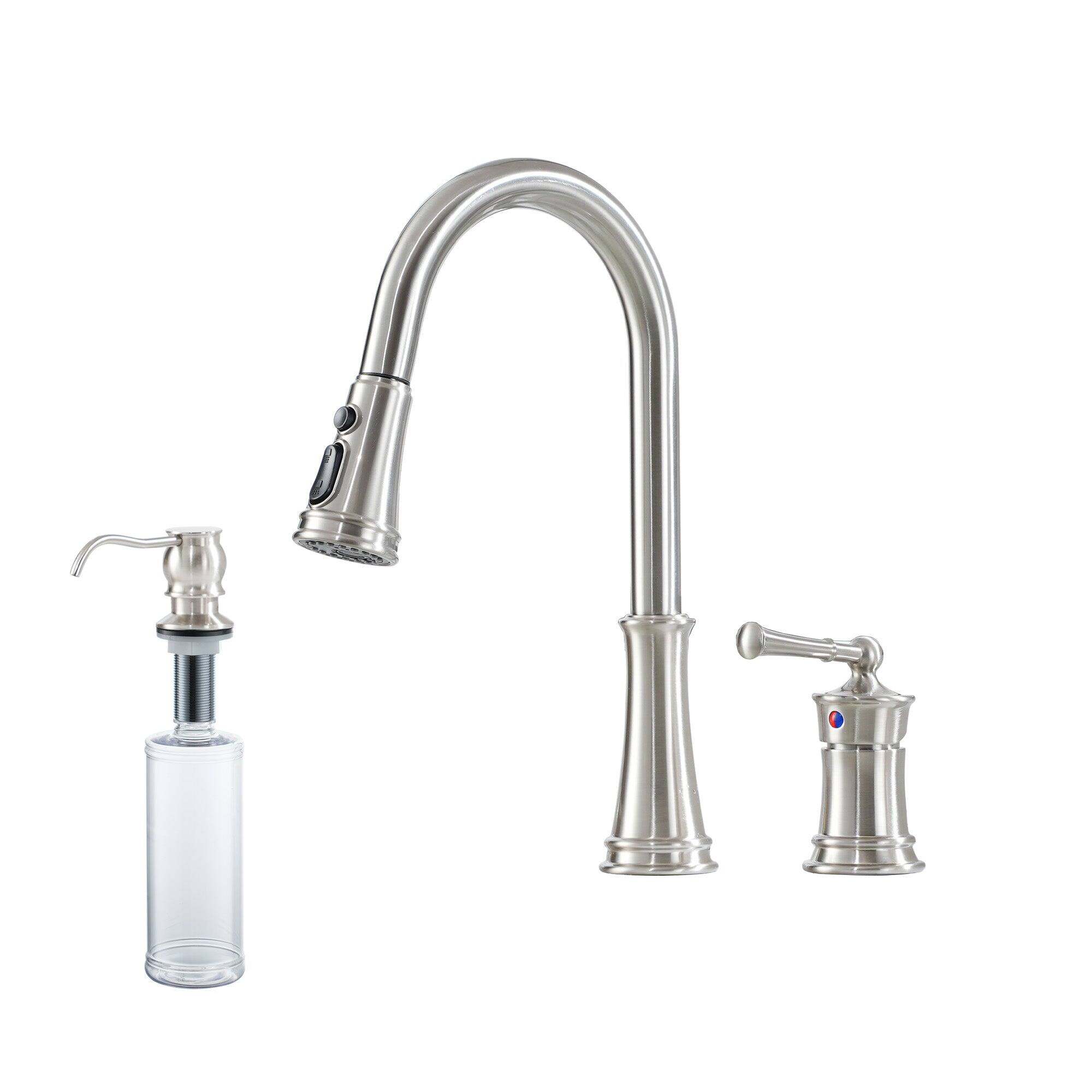 Front. Boyel Living - 1.8 GPM Single Handle Pull Down Sprayer Kitchen Faucet with Soap Dispenser and Ceramic Cartridge in Brushed Nickel - Brushed Nickel.