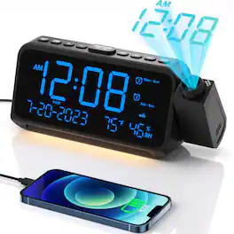 Dazzed Corner - Projection Alarm Clock for Bedroom, 350° Rotatable Projector - Black