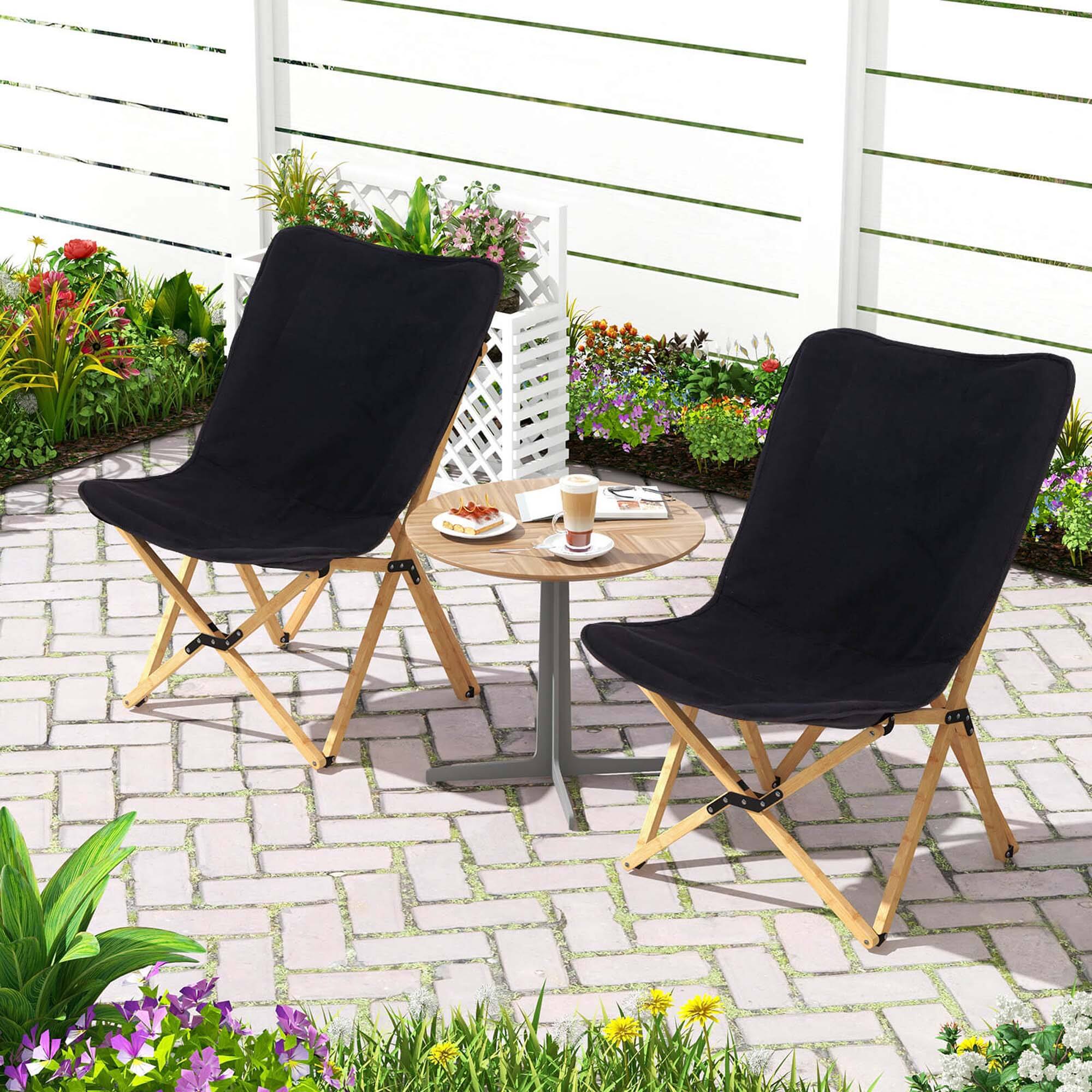 Alt View 3. Costway - Bamboo Butterfly Folding Chair Set of 2 with Storage Pocket 330 LBS Capacity Black - Black.