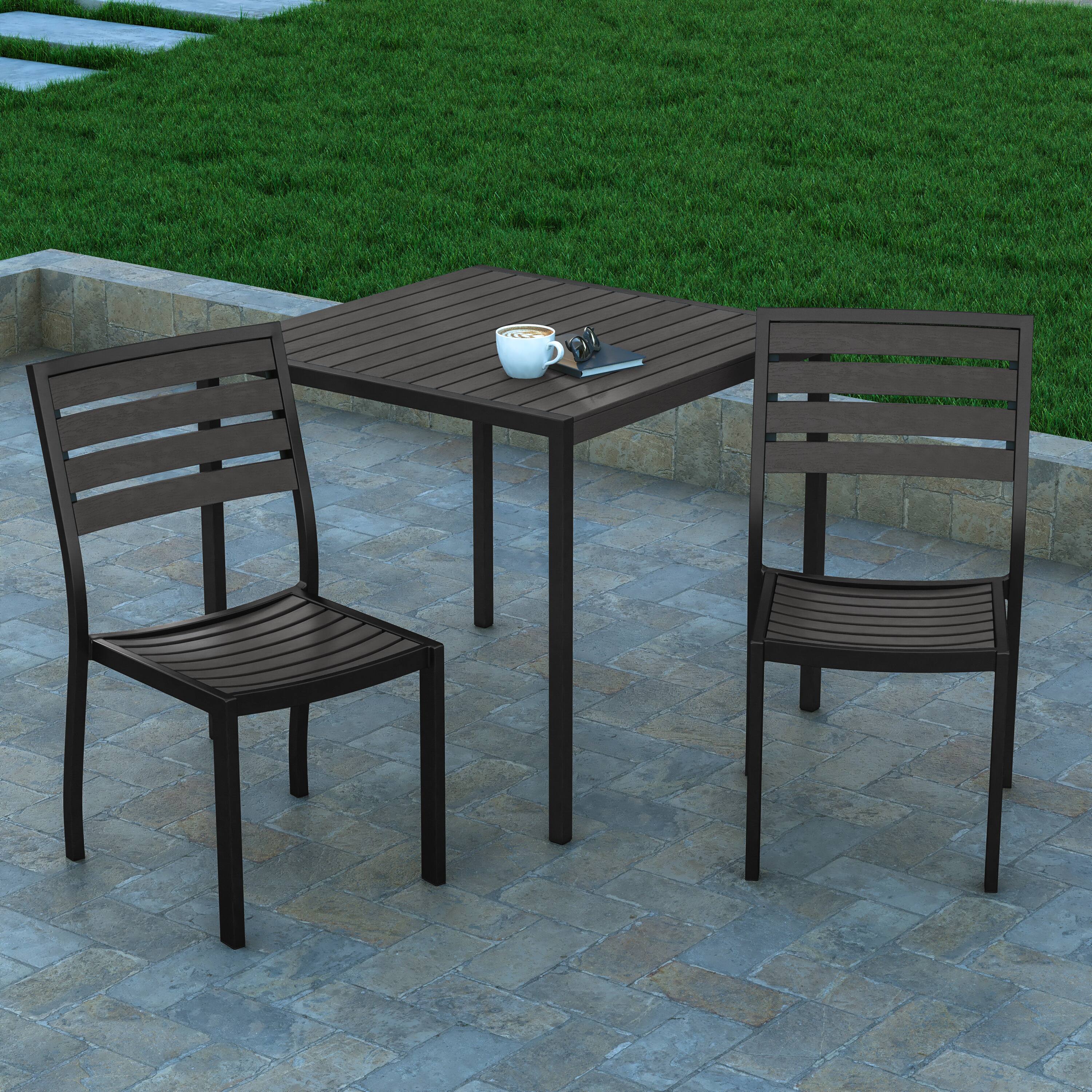 Alt View 4. Emma + Oliver - 2 Pack Outdoor Faux Teak Side Chair with Poly Slats - Teak Patio Chair - Gray Wash Teak.