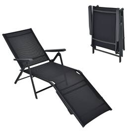 Gymax - Outdoor Adjustable Chaise Lounge Chair Patio Beach Folding Recliner Lounge - Black