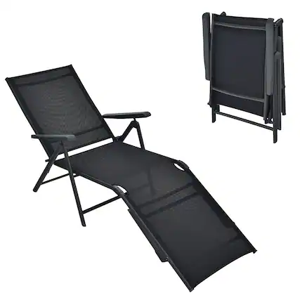 Front. Gymax - Gymax Outdoor Adjustable Chaise Lounge Chair Patio Beach Folding Recliner Lounge Black - Black.