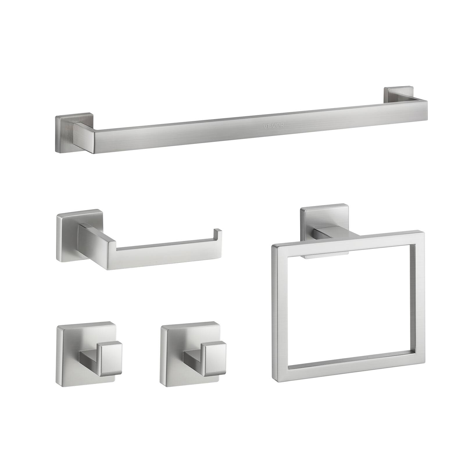 Alt View 5. VEVOR - Brushed Nickel Bathroom Hardware Set, 5 Pieces Bathroom Accessories Set, Stainless Steel 24 inch Towel Bar, Towel Rack - 304 Primary Color.