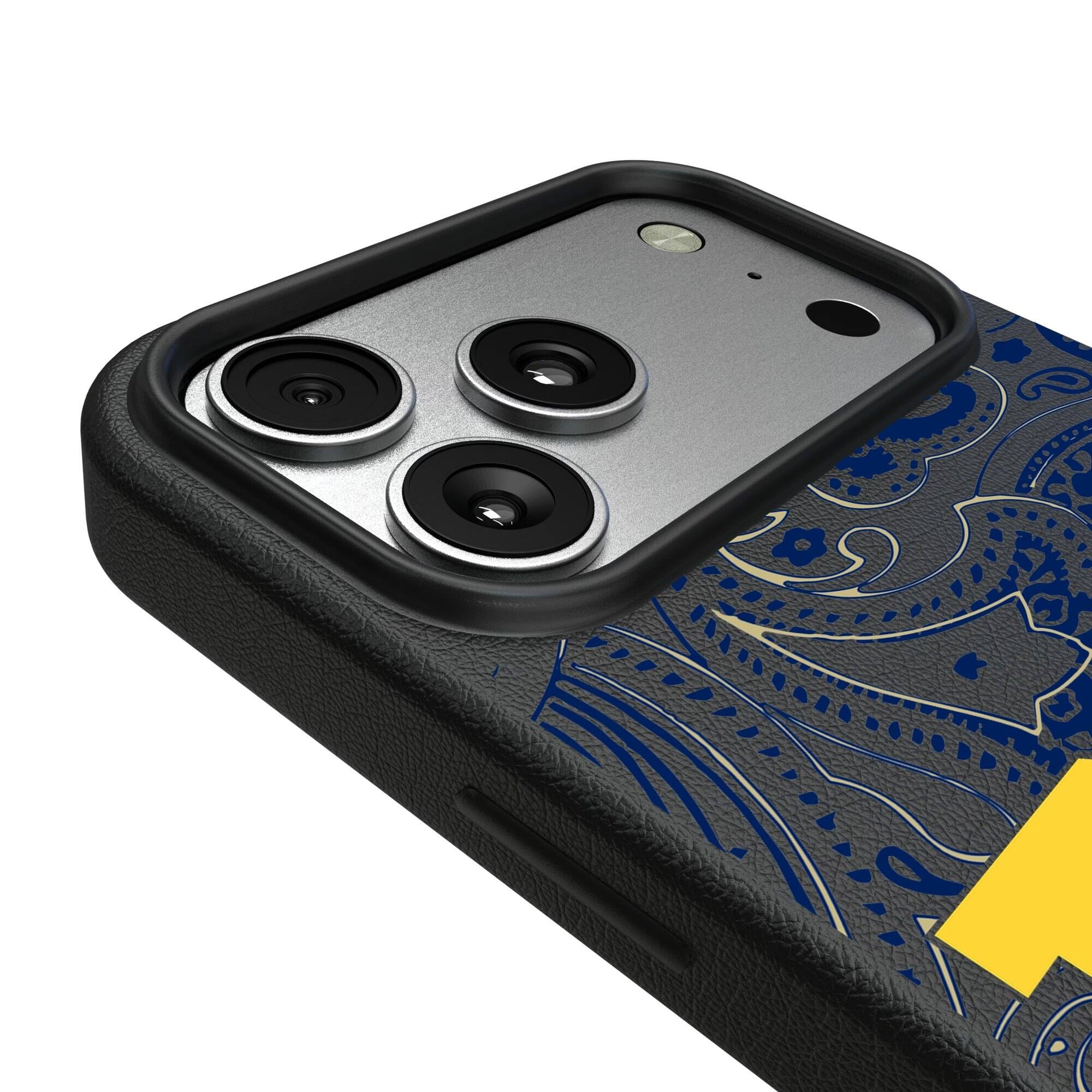 Alt View 2. Keyscaper - Navy Midshipmen Paisley iPhone Magnetic Bump Case - 15 Plus - Black.