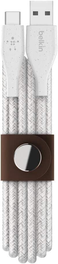 Back. Belkin - Belkin DuraTek Plus USB C to USB Cable - USB-A Cable W/Leather Strap - Ultra-Strong Charging Cable W/Flexible Insulation - white.