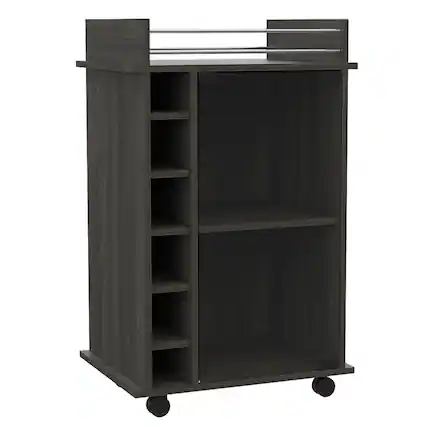 Front. TuHome - Dukat Bar Cart, Two Shelves, Six Built-In Wine Rack, Four Casters, Living Room or Bar Room. - Espresso.