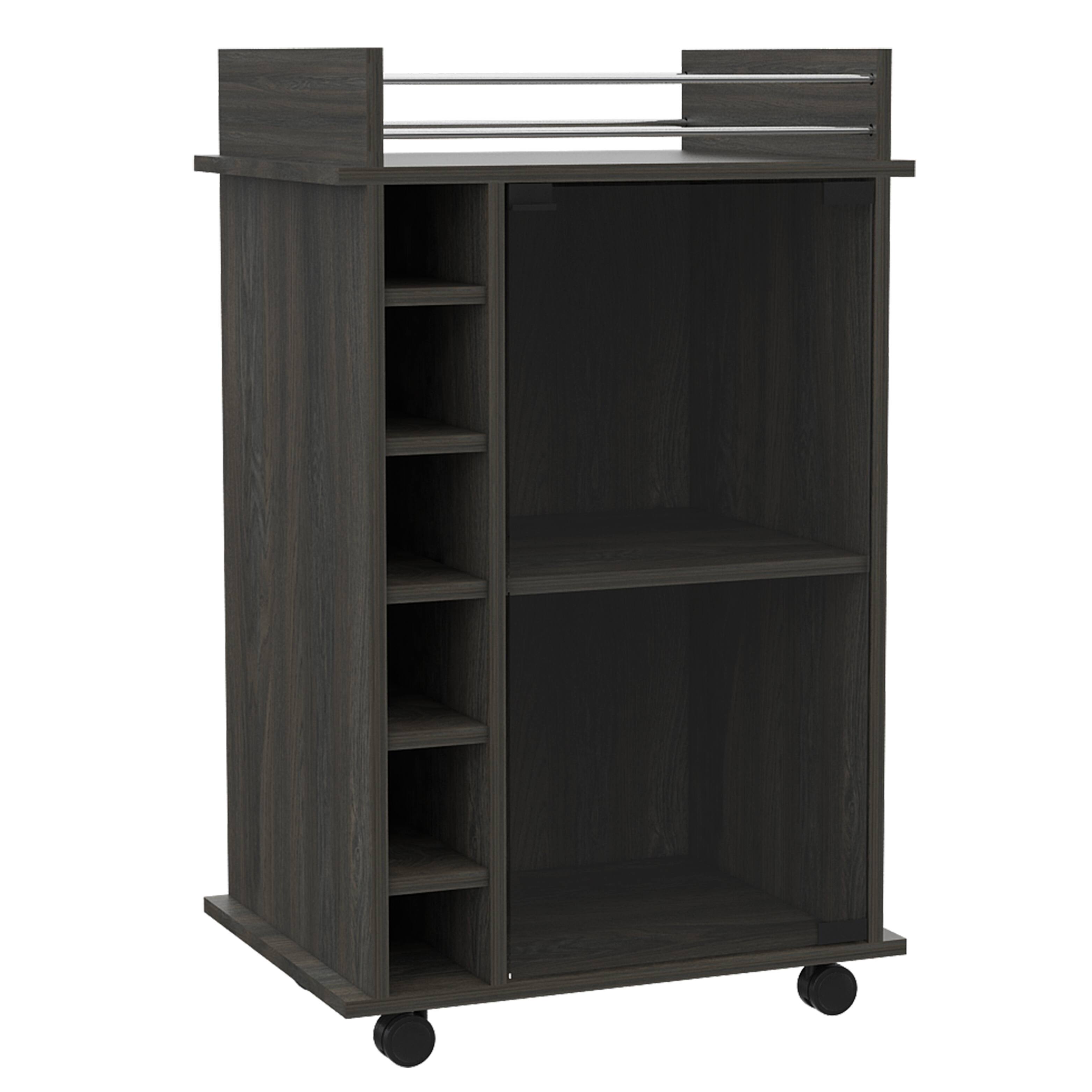 Front. TuHome - Dukat Bar Cart, Two Shelves, Six Built-In Wine Rack, Four Casters, Living Room or Bar Room. - Espresso.