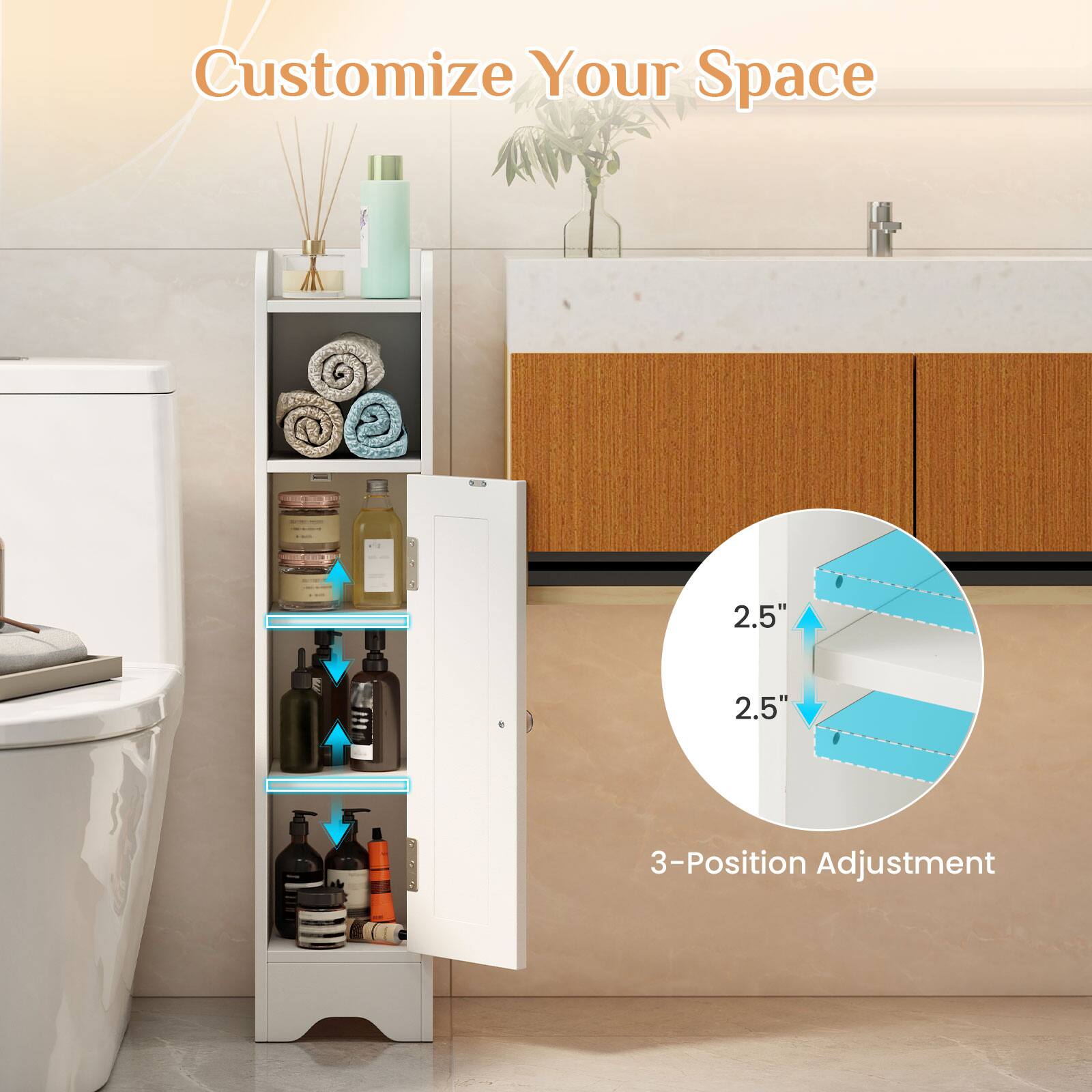 Customize Your Space  
2.5" 2.5" 3-Position Adjustment