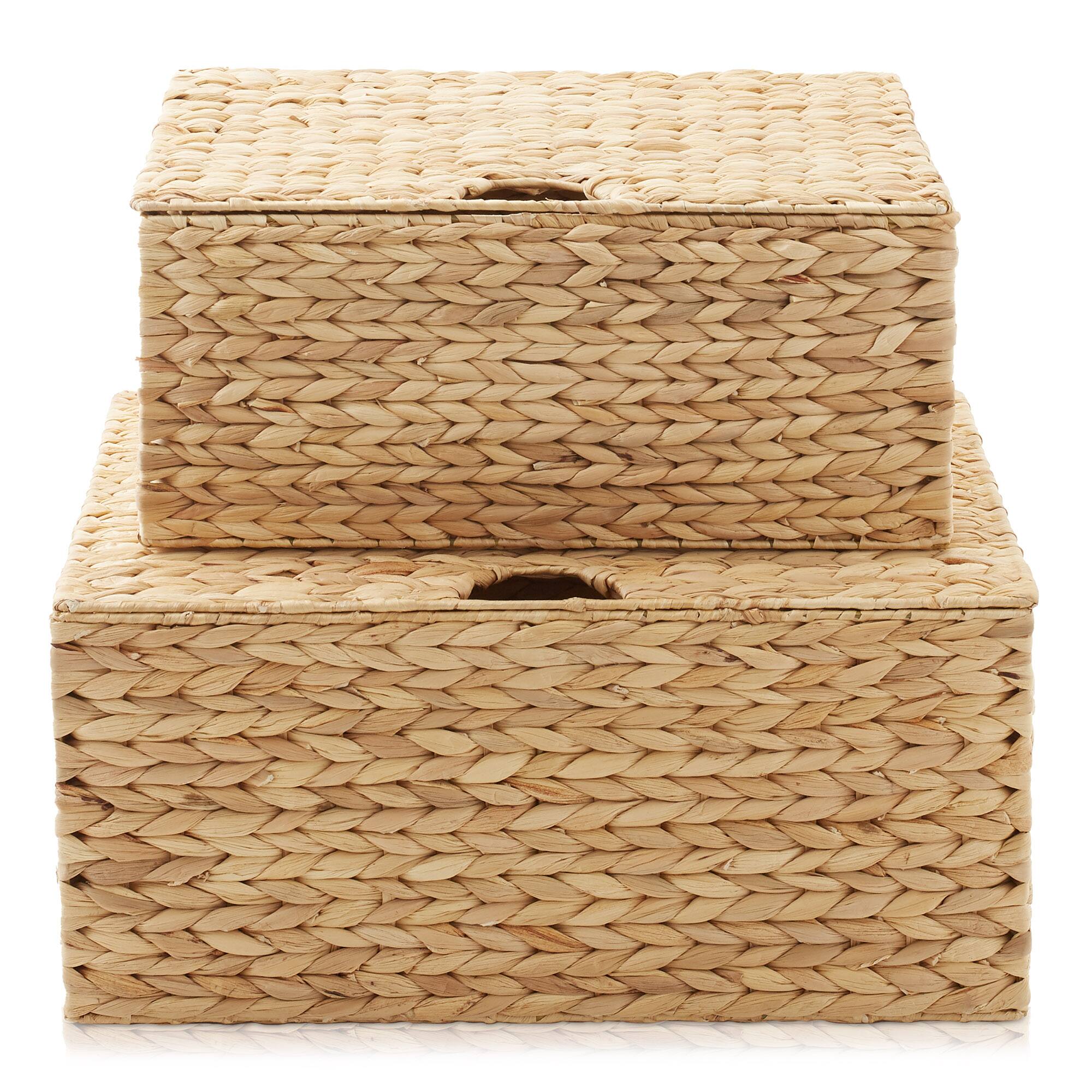 Alt View 3. Casafield - Water Hyacinth Rectangular Storage Baskets with Lids, Nesting Basket Sets - Natural - Hyacinth.