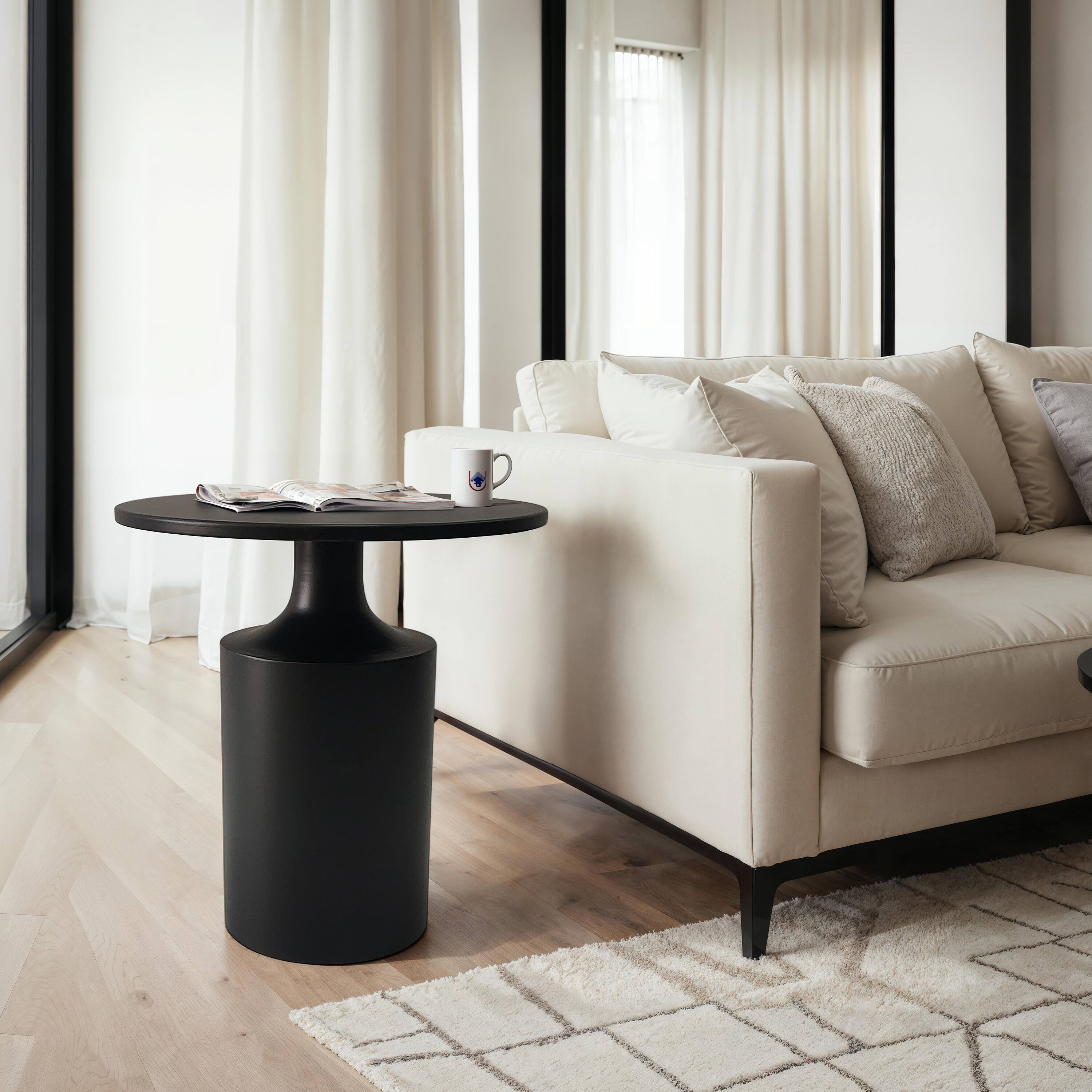 Alt View 9. Manhattan Lane - 20 Inch Modern Round Iron Side Table with Pedestal Base - Black.