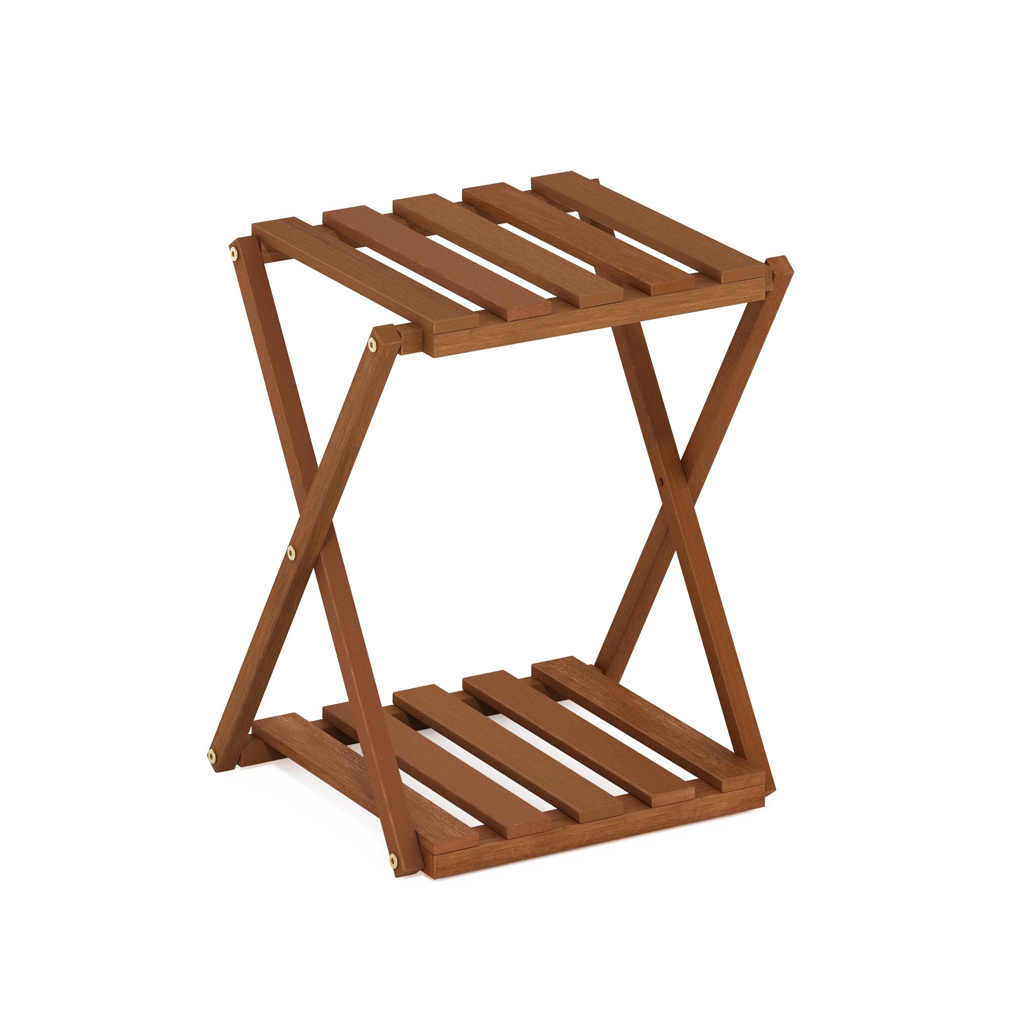 Furinno - Tioman Outdoor Toolless Multipurpose Folding Display Shelf, Plant Stand, Side Table, 2-Tier - Natural