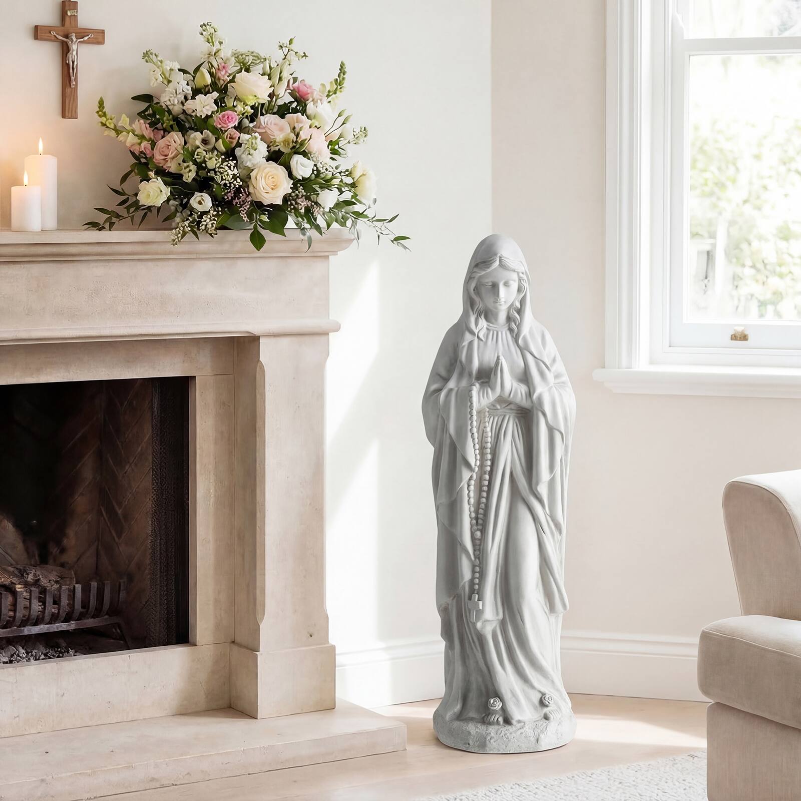 Alt View 5. Costway - Costway 29.5" Virgin Mary Statue, Our Lady of Lourdes Statue for Garden, Yard, Lawn - Gray.
