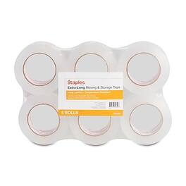 Staples - Staples® Extra-Long Moving and Storage Packing Tape, 1.88"W x 109 yds., 6 Rolls (52208/ST-A26-L6) - Clear