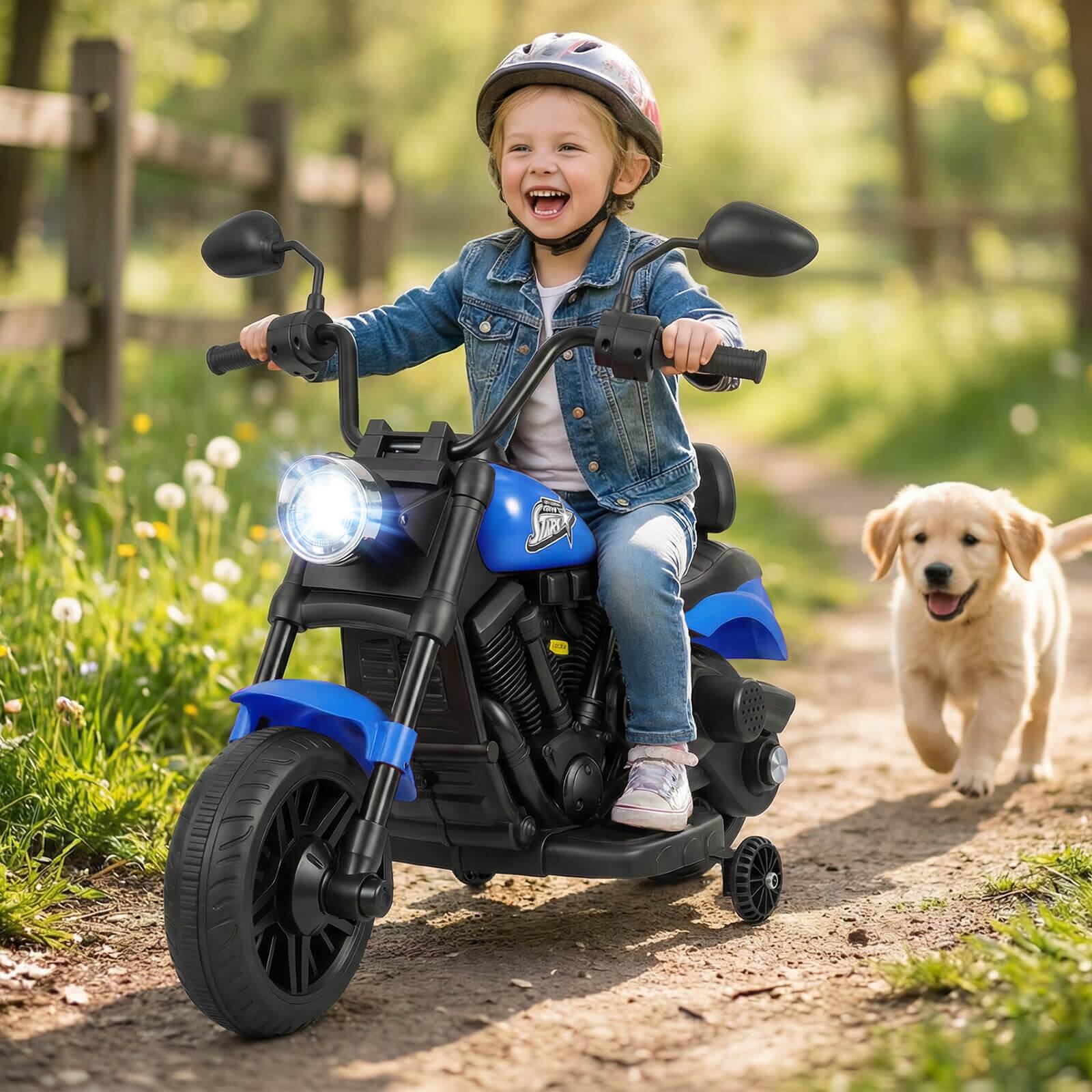 Alt View 1. Costway - Costway Kids 6V Electric Motorcycle with Headlight, Music, Training Wheels, Foot Pedal for Boys Girls - Navy.