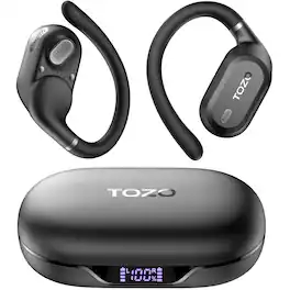 TOZO - Open-Ear Wireless Earbuds with Bluetooth 5.3, 35H Playtime, Dual ENC Clear Calls, LED Battery Display, Custom EQ via App - Black