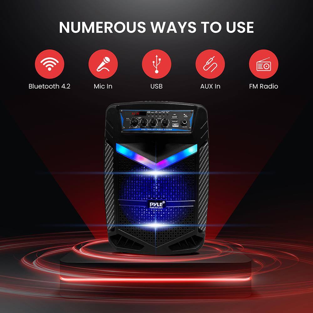 NUMEROUS WAYS TO USE

- Bluetooth 4.2
- Mic In
- USB
- AUX In
- FM Radio

PYLE