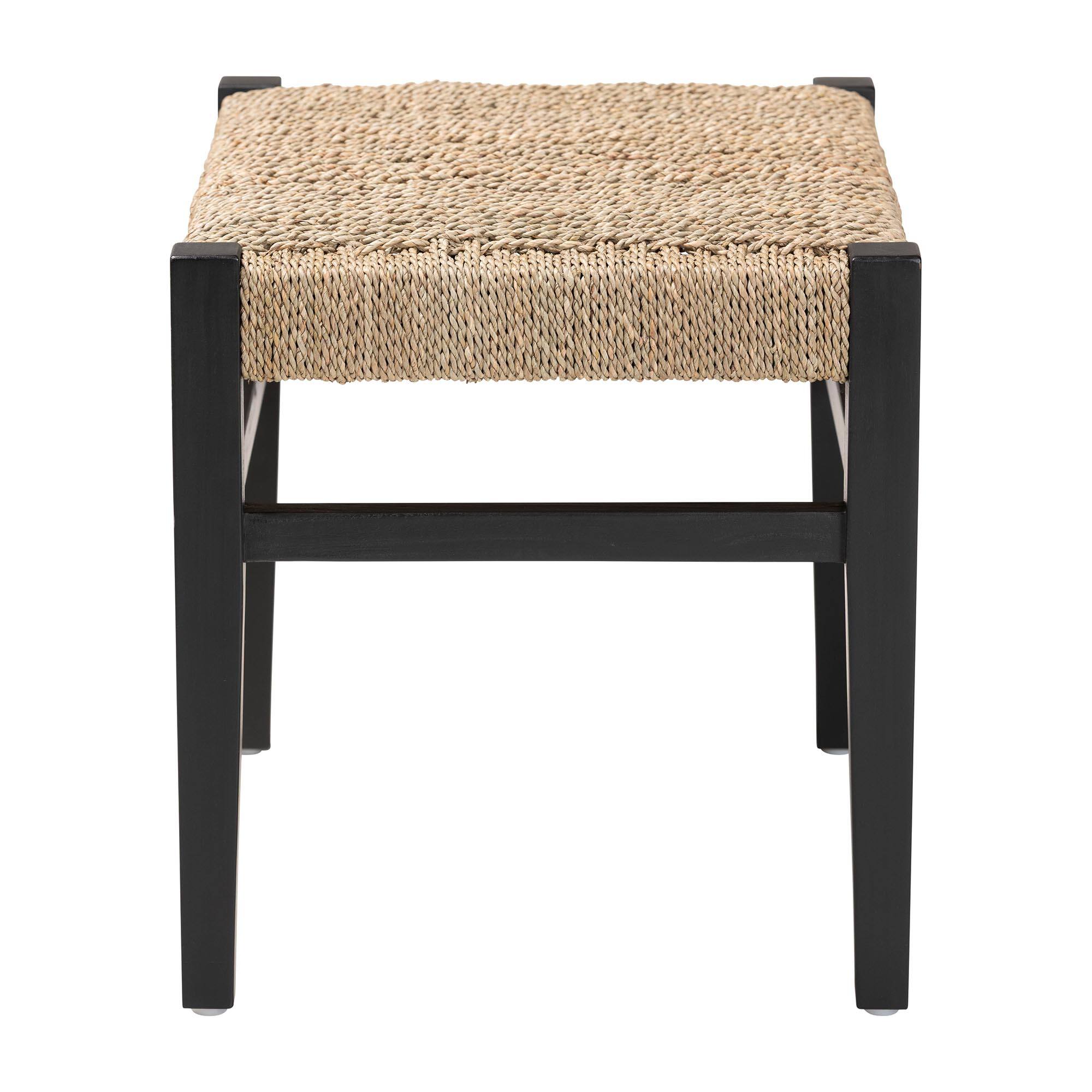 Left. bali & pari - Amber Seagrass Accent Bench - Handwoven Natural Fiber Stool with Black Wood Frame - Natural Brown/Black.