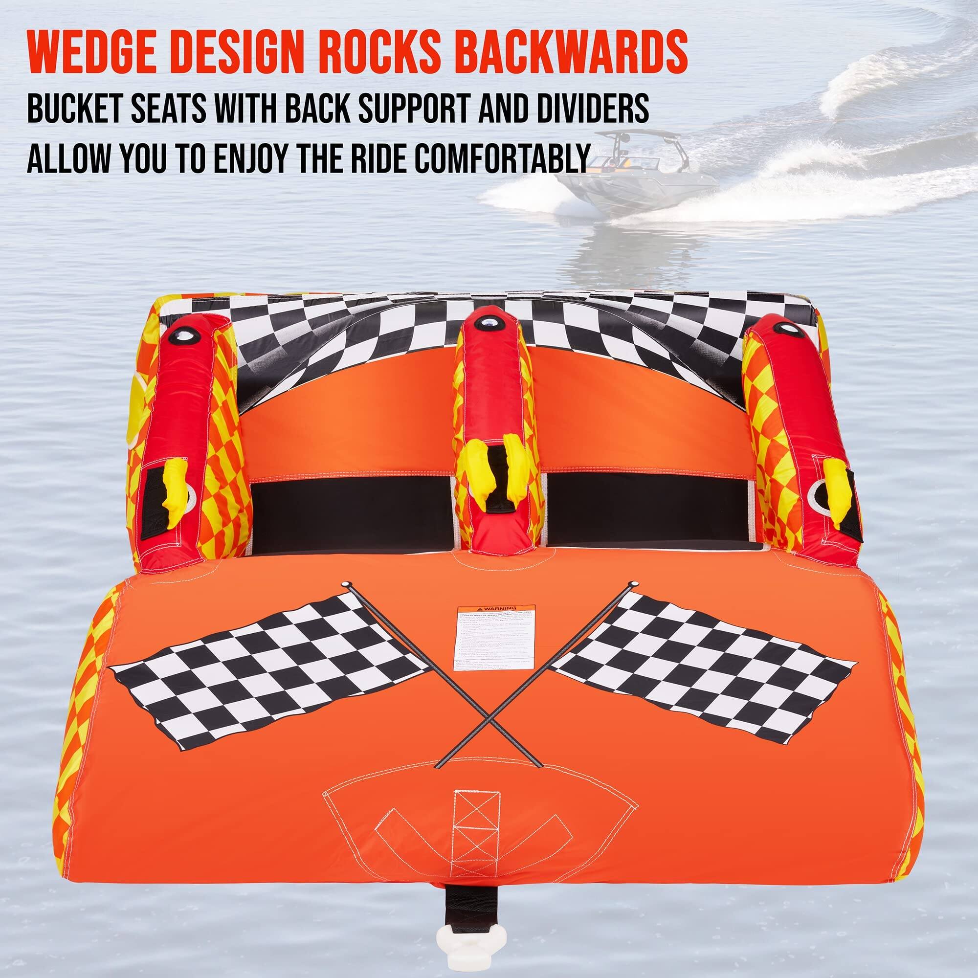 WEDGE DESIGN ROCKS BACKWARDS
BUCKET SEATS WITH BACK SUPPORT AND DIVIDERS
ALLOW YOU TO ENJOY THE RIDE COMFORTABLY