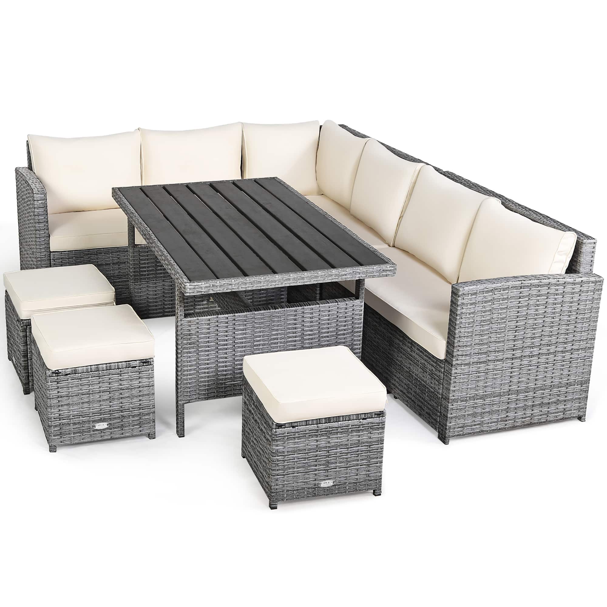 Angle. Costway - 7 PCS Patio Rattan Dining Set Sectional Sofa Couch Ottoman Garden - White.