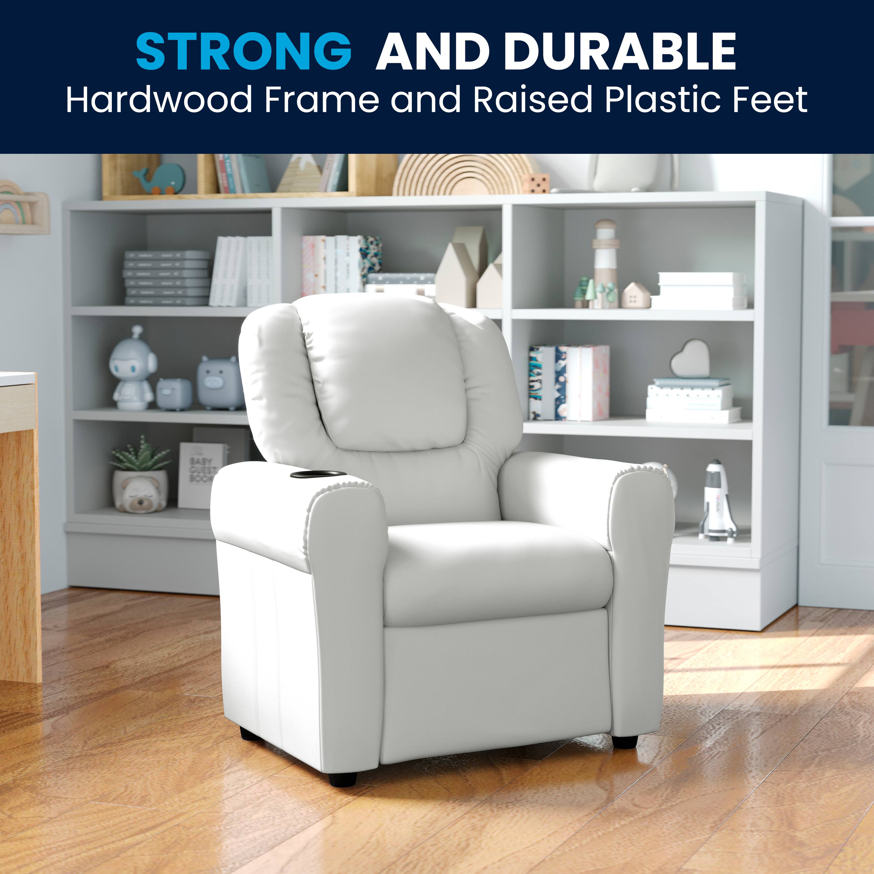 STRONG AND DURABLE  
Hardwood Frame and Raised Plastic Feet