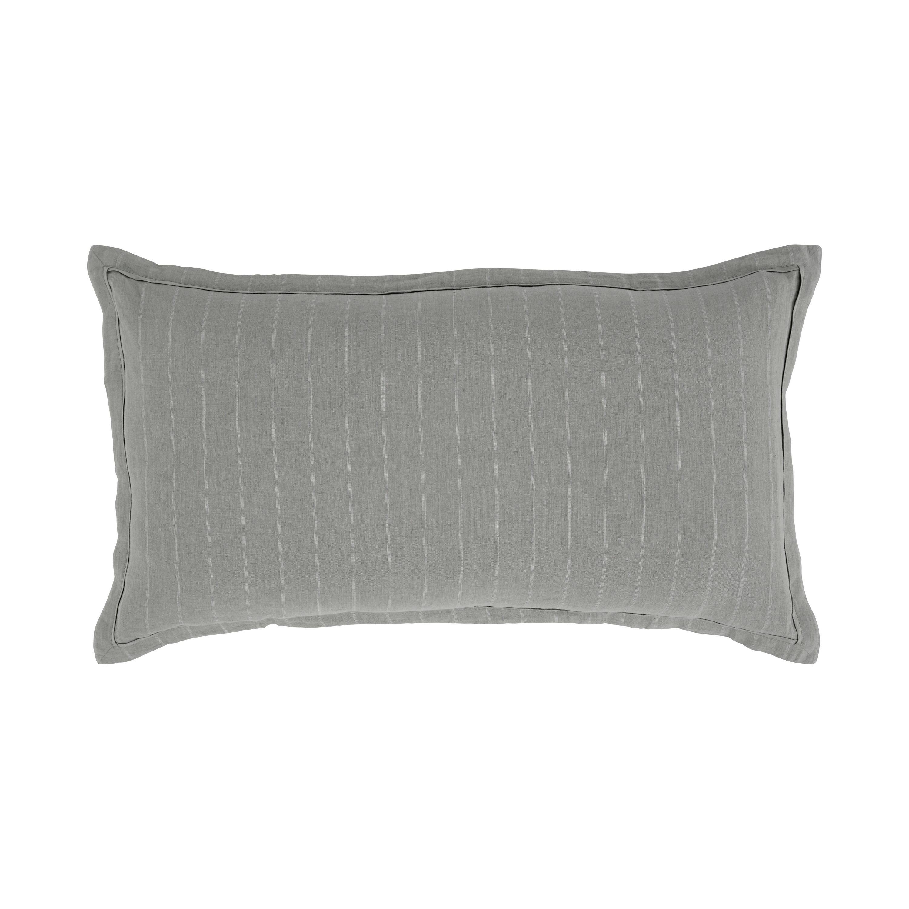 Front. Manhattan Lane - Tara 20 x 36 King Lumbar Pillow Sham, Striped  Belgian Flax Linen - Green.