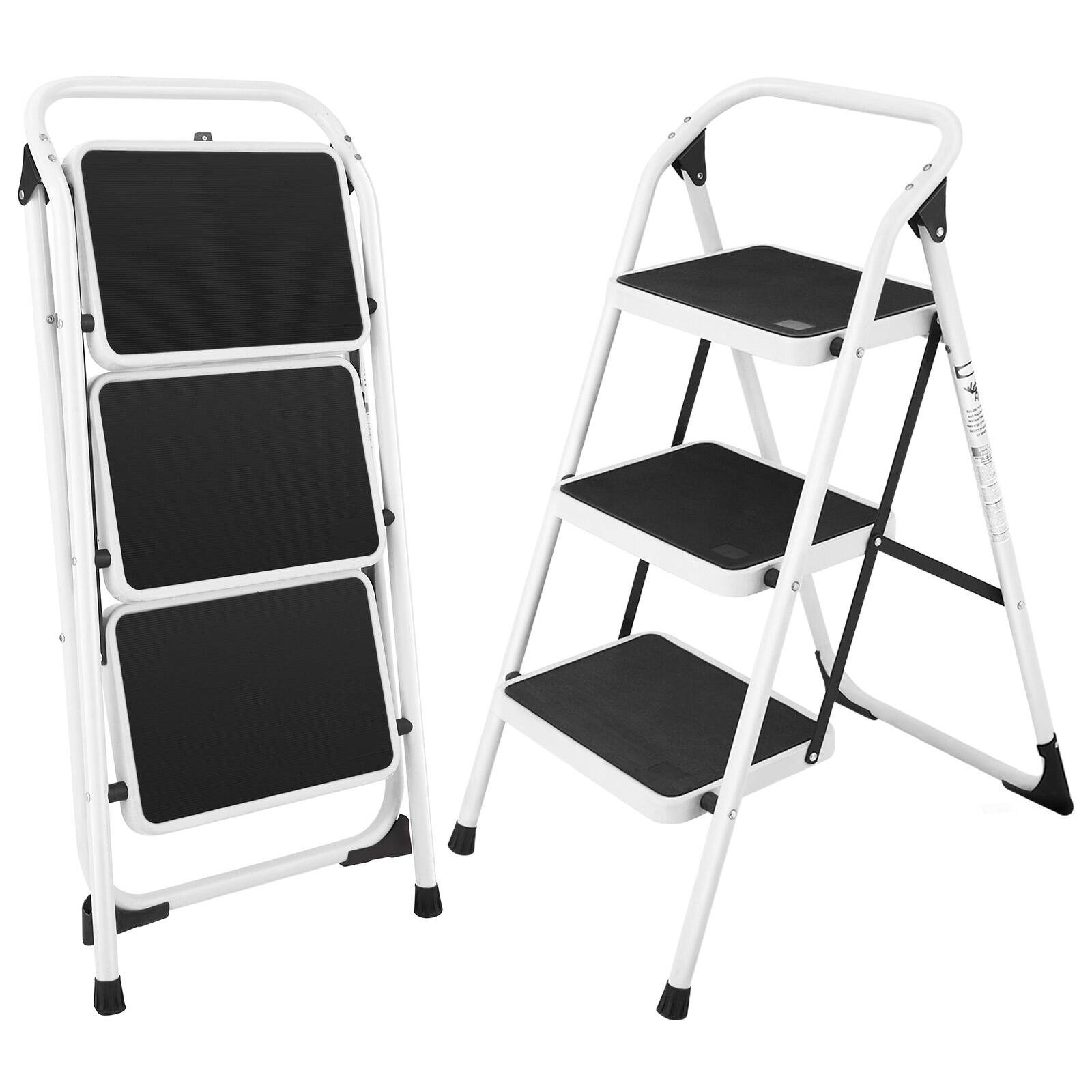 Back. Sugift - Folding 3-Step Ladder with Handgrip and Anti-Slip Platform - White.