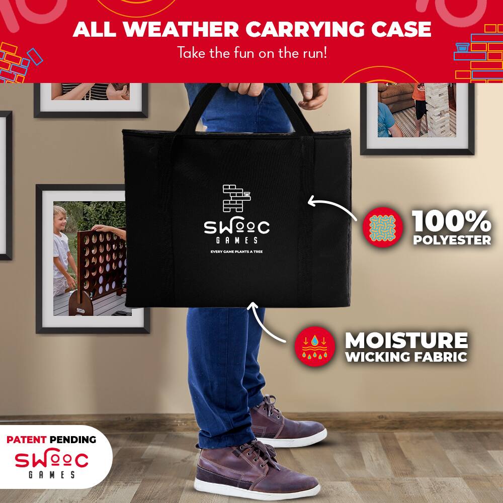 ALL WEATHER CARRYING CASE  
Take the fun on the run!  

100% POLYESTER  
MOISTURE WICKING FABRIC  

PATENT PENDING  
SWOC GAMES