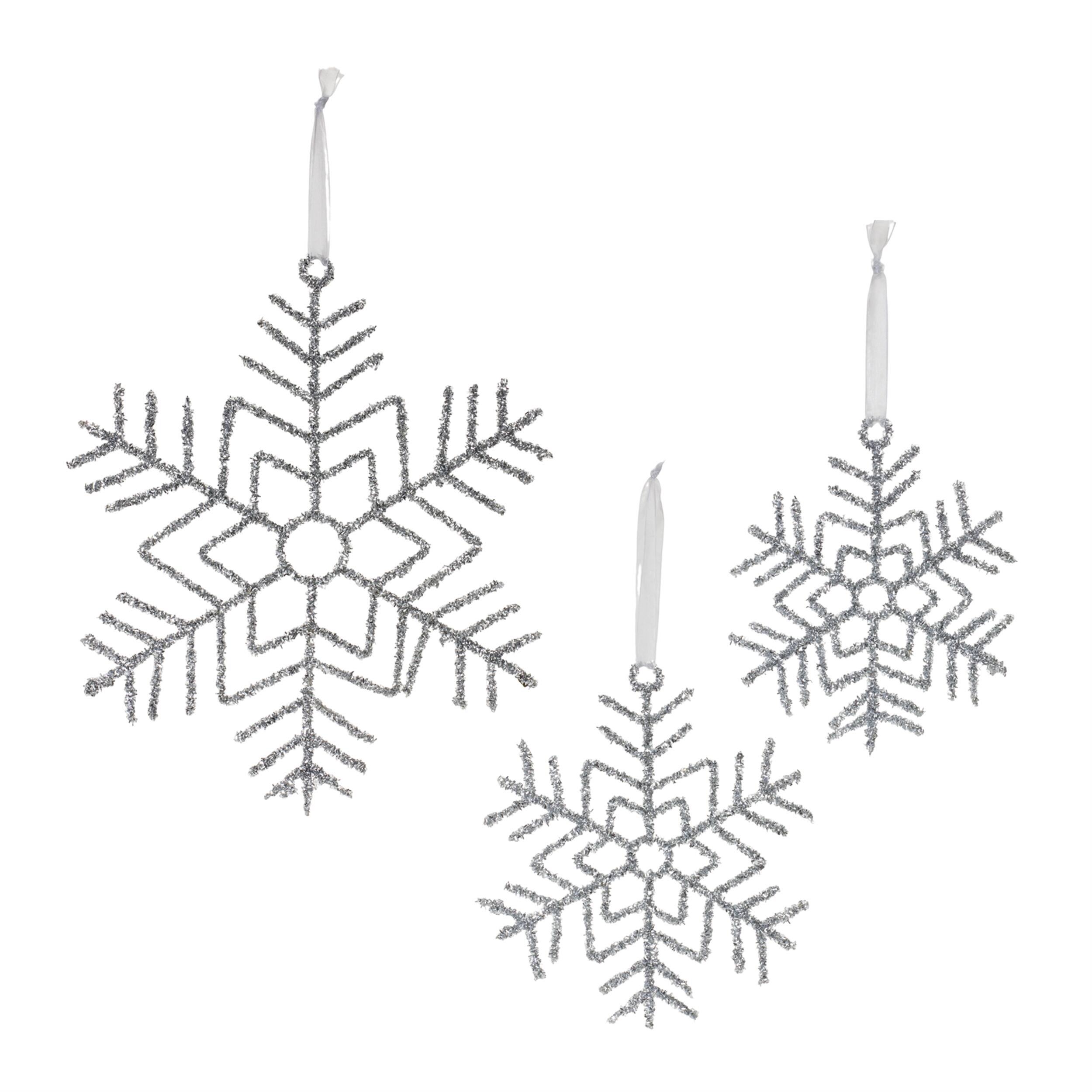 Angle. BreeBe - Glittered Wire Snowflake Ornament (Set of 12) - Silver.