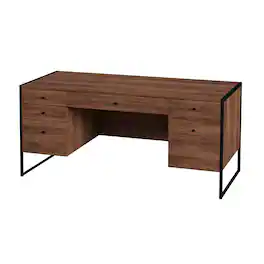 Butler Specialty - Drake 64 in. W Rectangular Iron and Wood 6 Drawer Executive Desk - Medium Brown